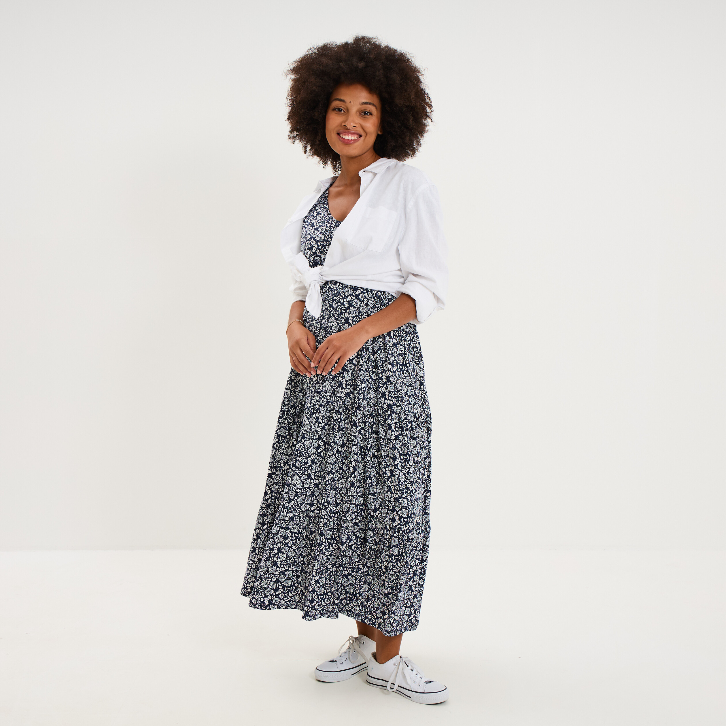Robe longue col en V grossesse bleu marine femme maternit&eacute;