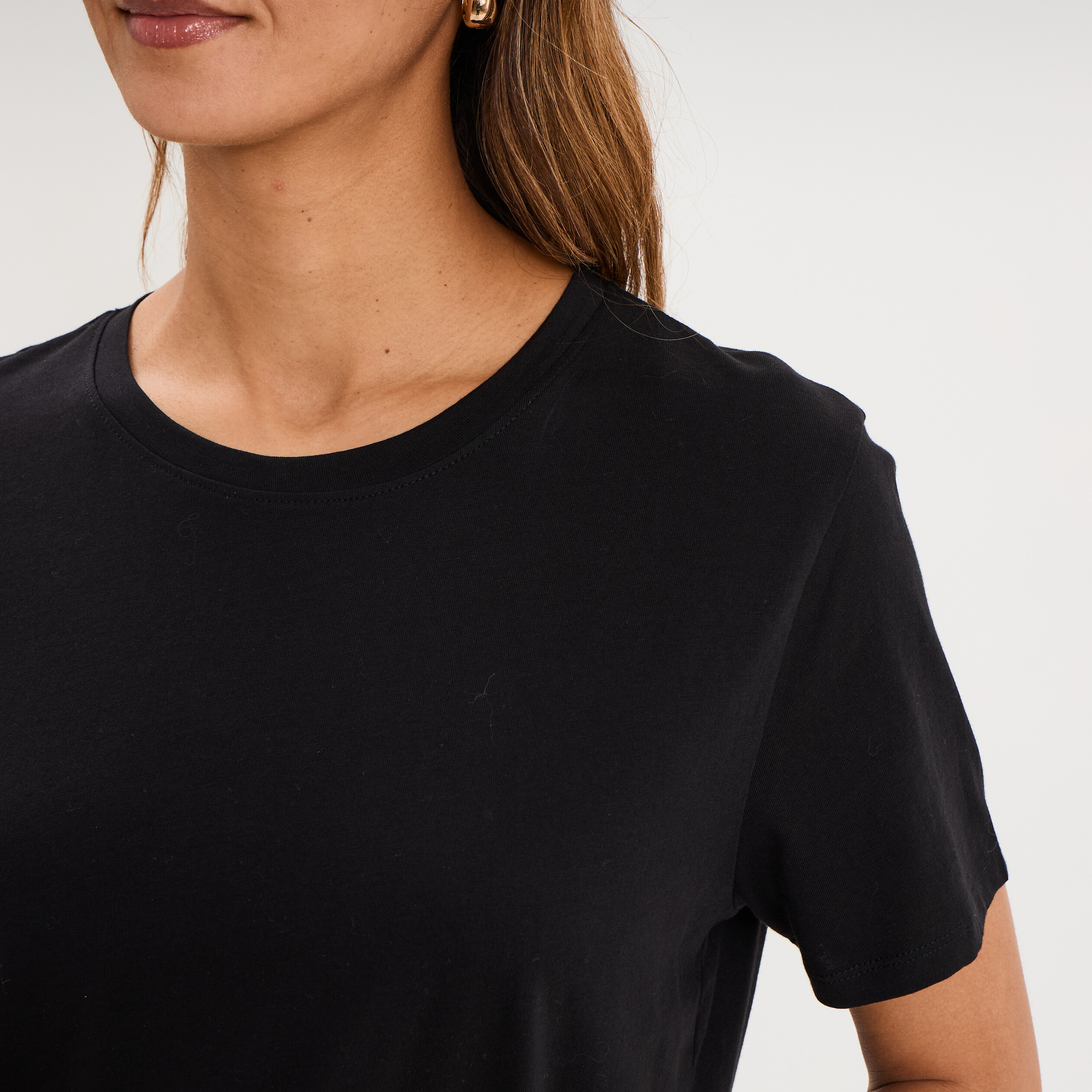 T-shirt col rond manches courtes coton noir femme