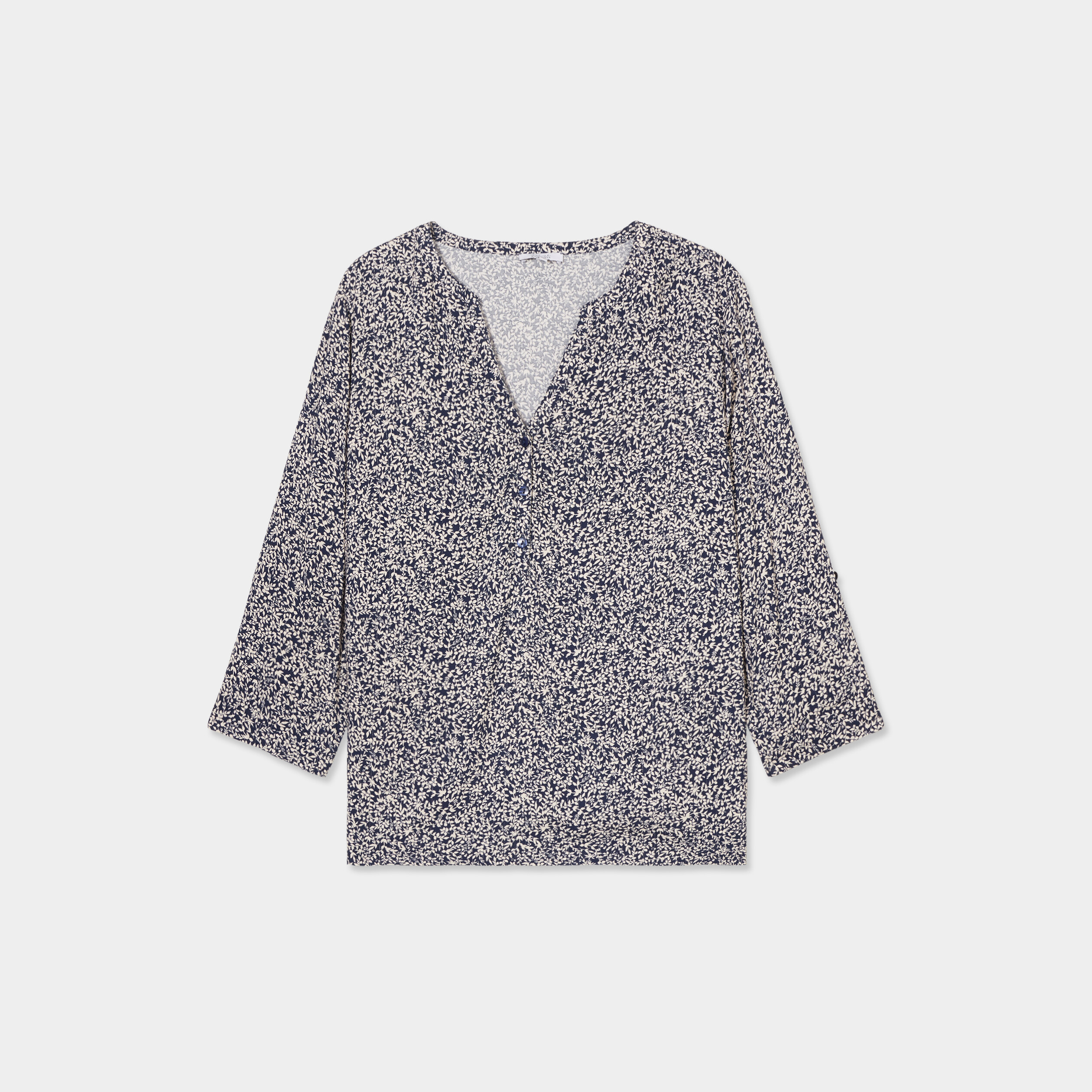 blouse manches 34 retroussables bleu marine femmegt Blouse manches 3/4 retroussables bleu marine femme grande taille