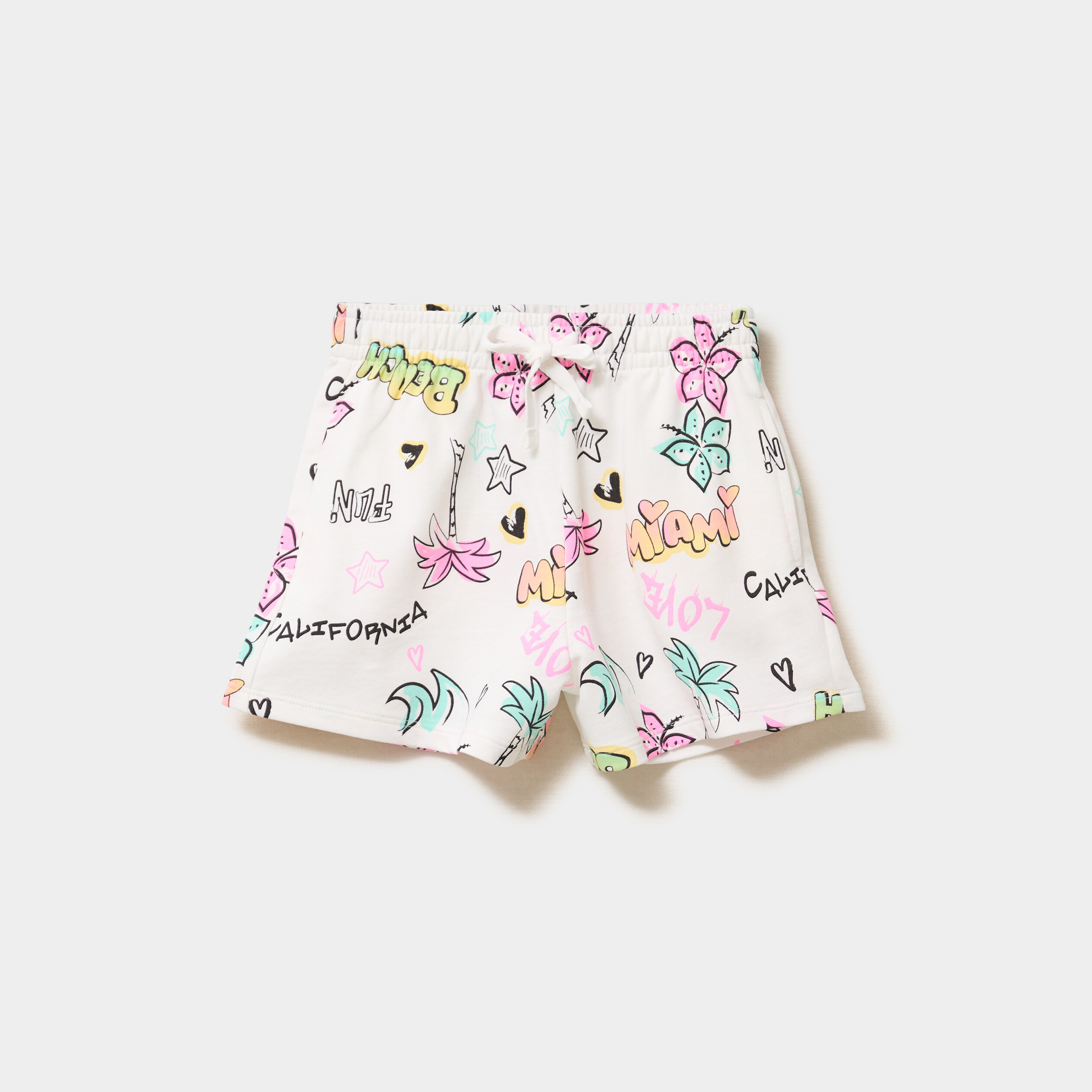 Short molletonn&eacute; &agrave; taille &eacute;lastiqu&eacute;e ecru fille