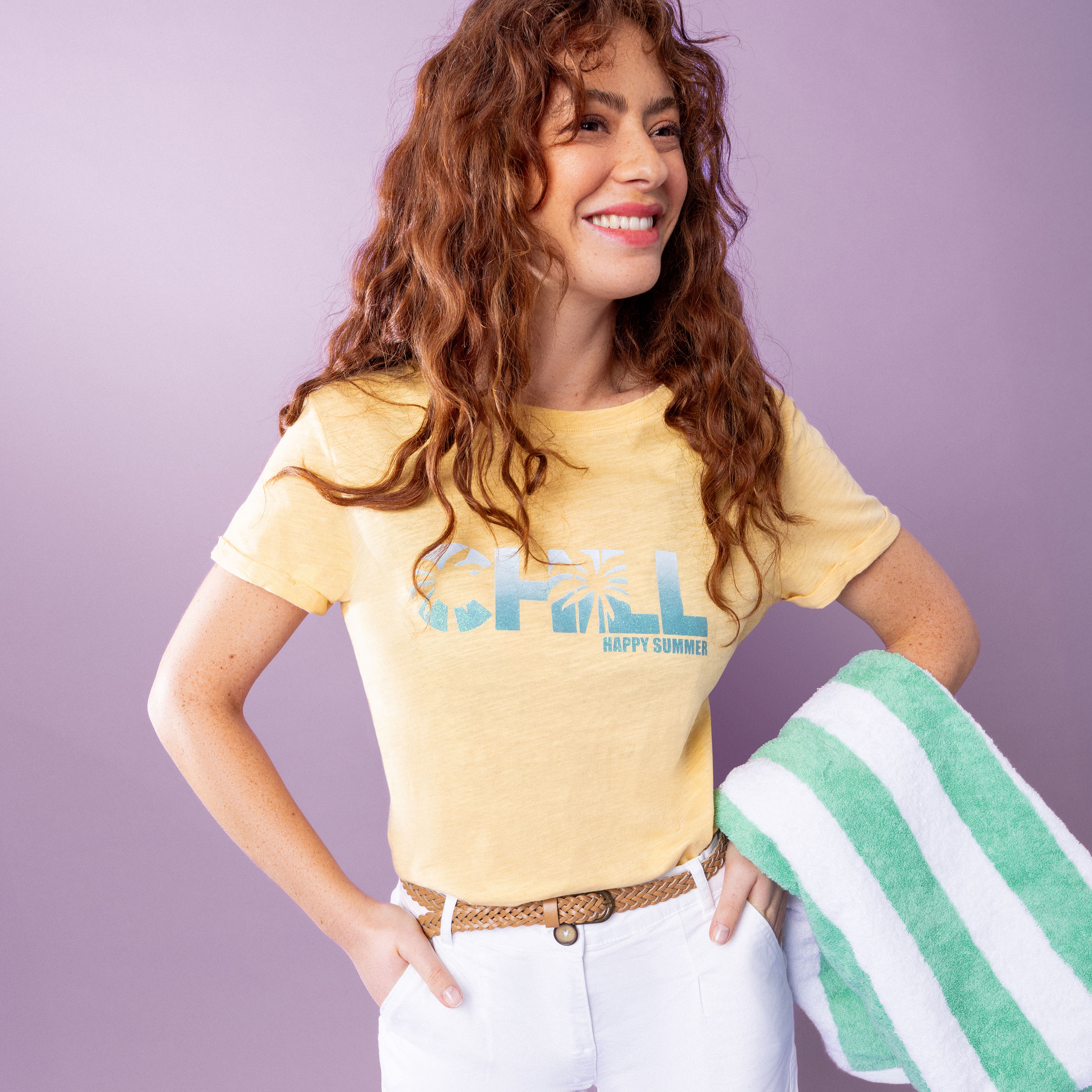 T-shirt manches courtes coton jaune femme