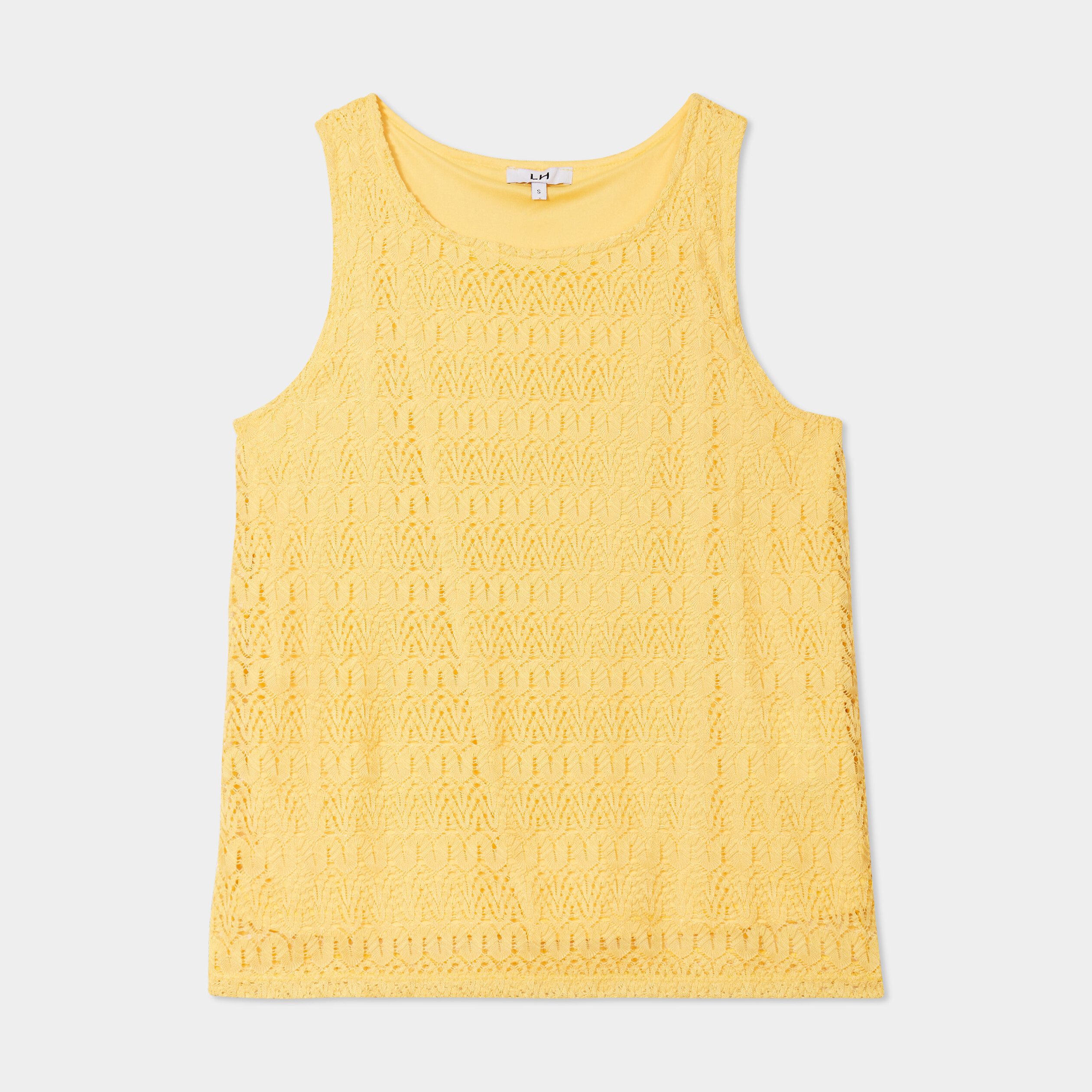 debardeur dentelle col rond jaune clair femme Débardeur dentelle col rond jaune clair femme