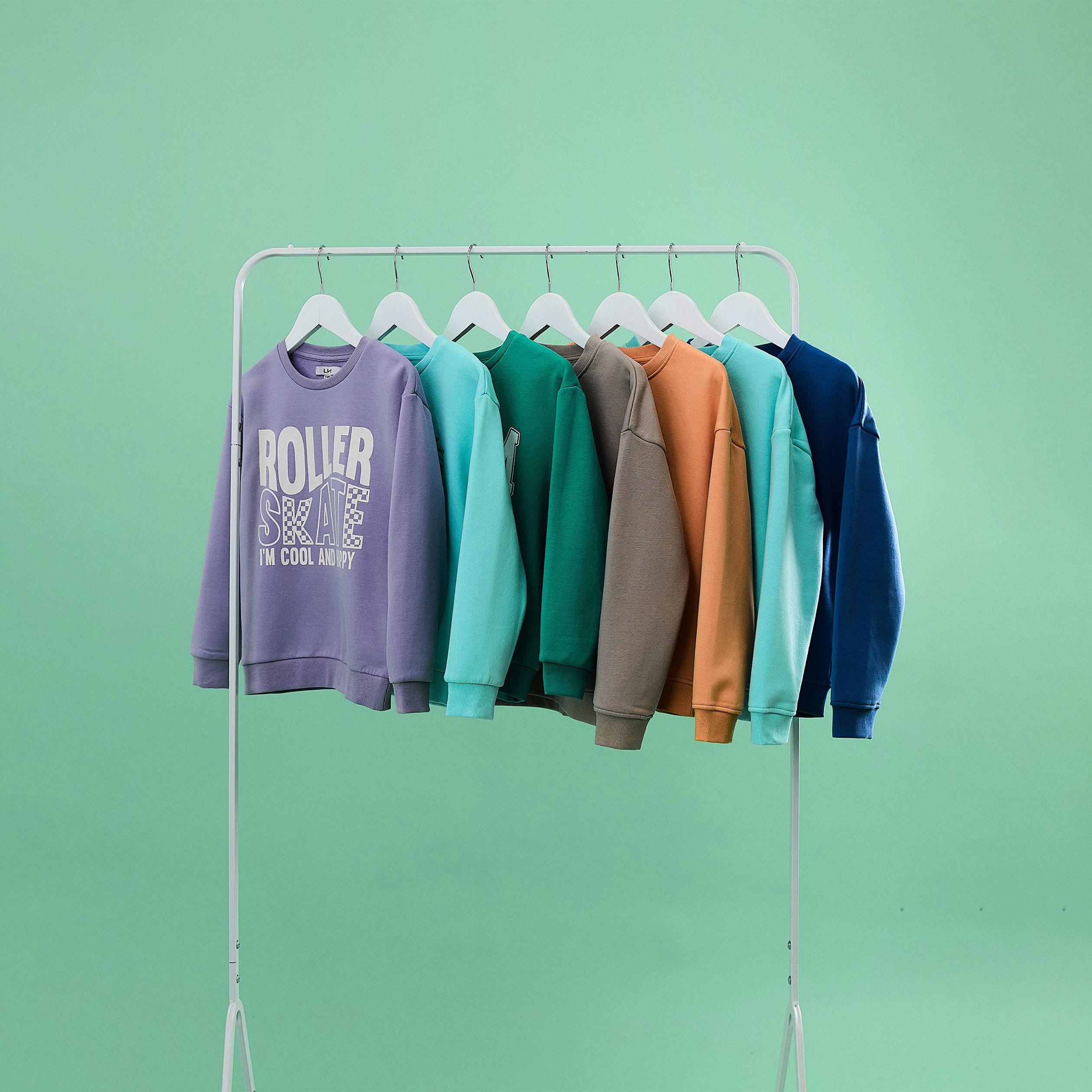 Sweat col rond manches longues bleu turquoise gar&ccedil;on