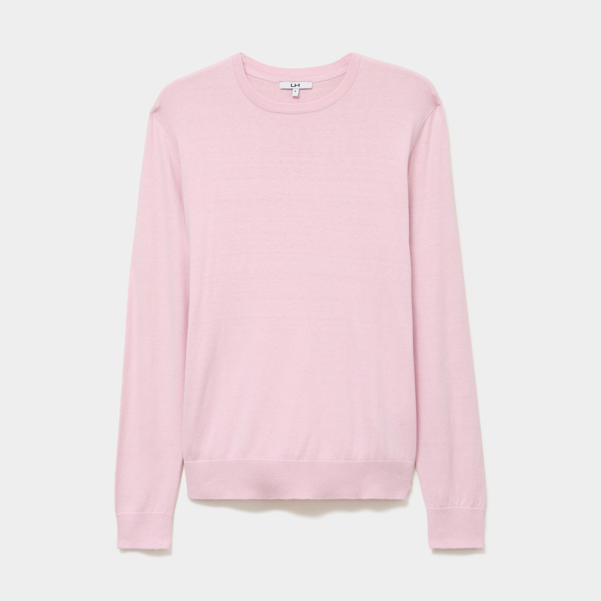 Pull droit col rond coton m&eacute;lang&eacute; rose pastel homme