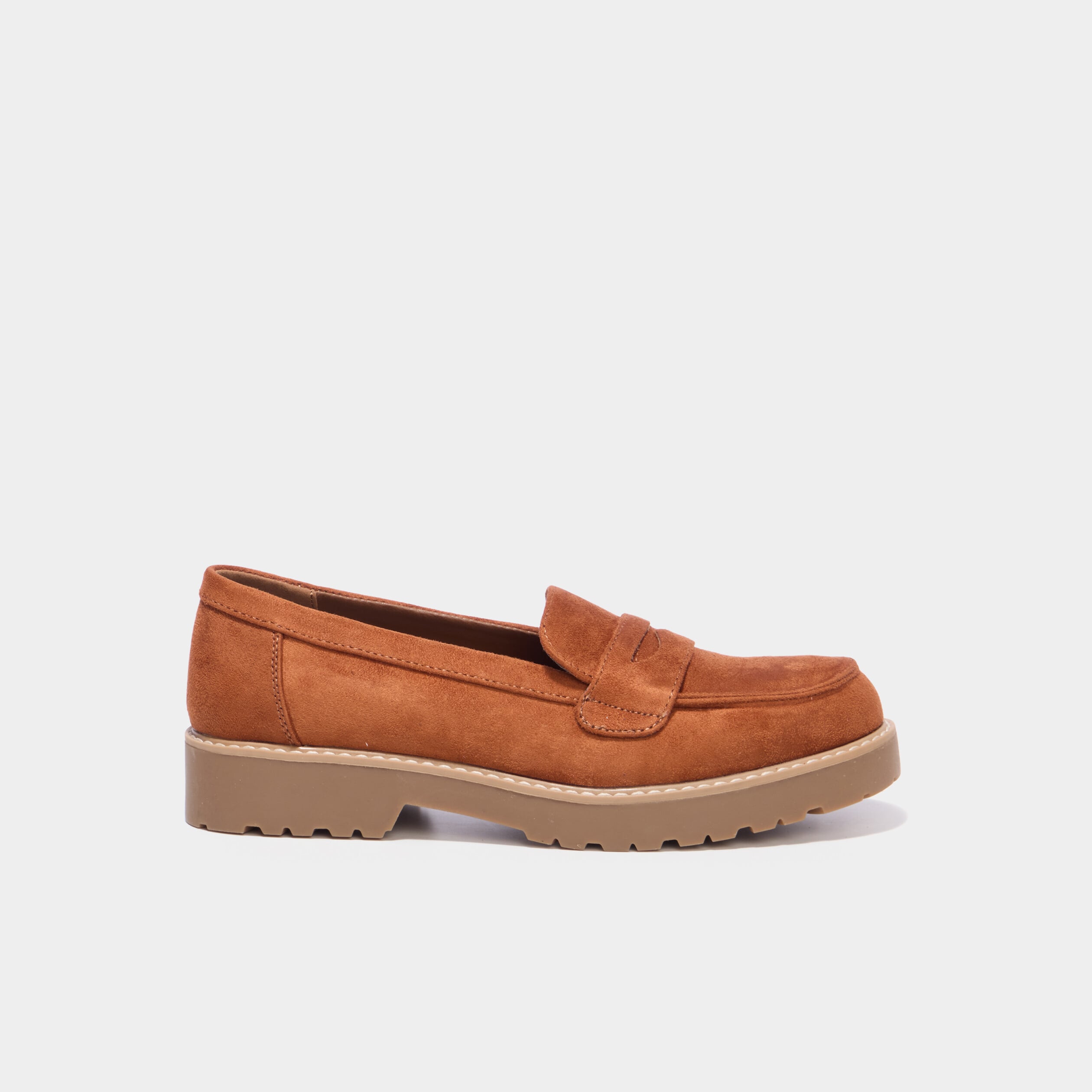 Mocassins su&eacute;dine semelles crant&eacute;es marron femme