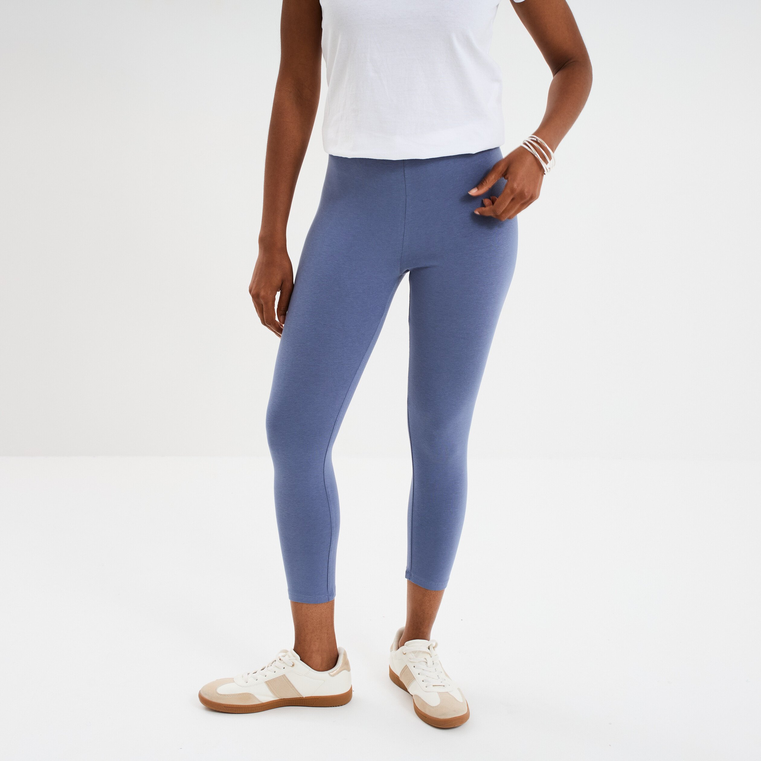 legging 78eme taille elastiquee bleu gris femme Legging 7/8ème taille élastiquée bleu gris femme