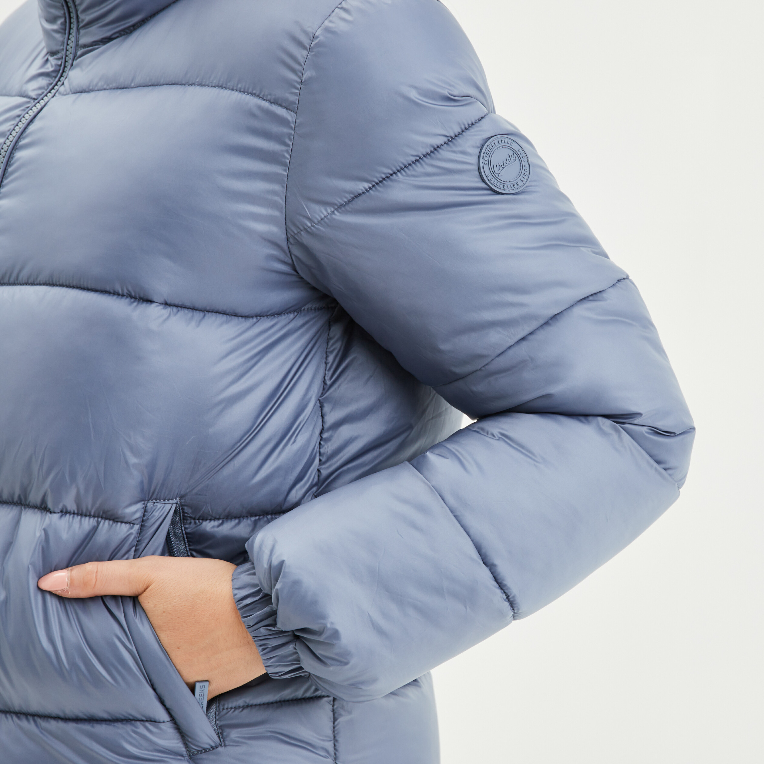 Doudoune col montant zippée bleu gris femme