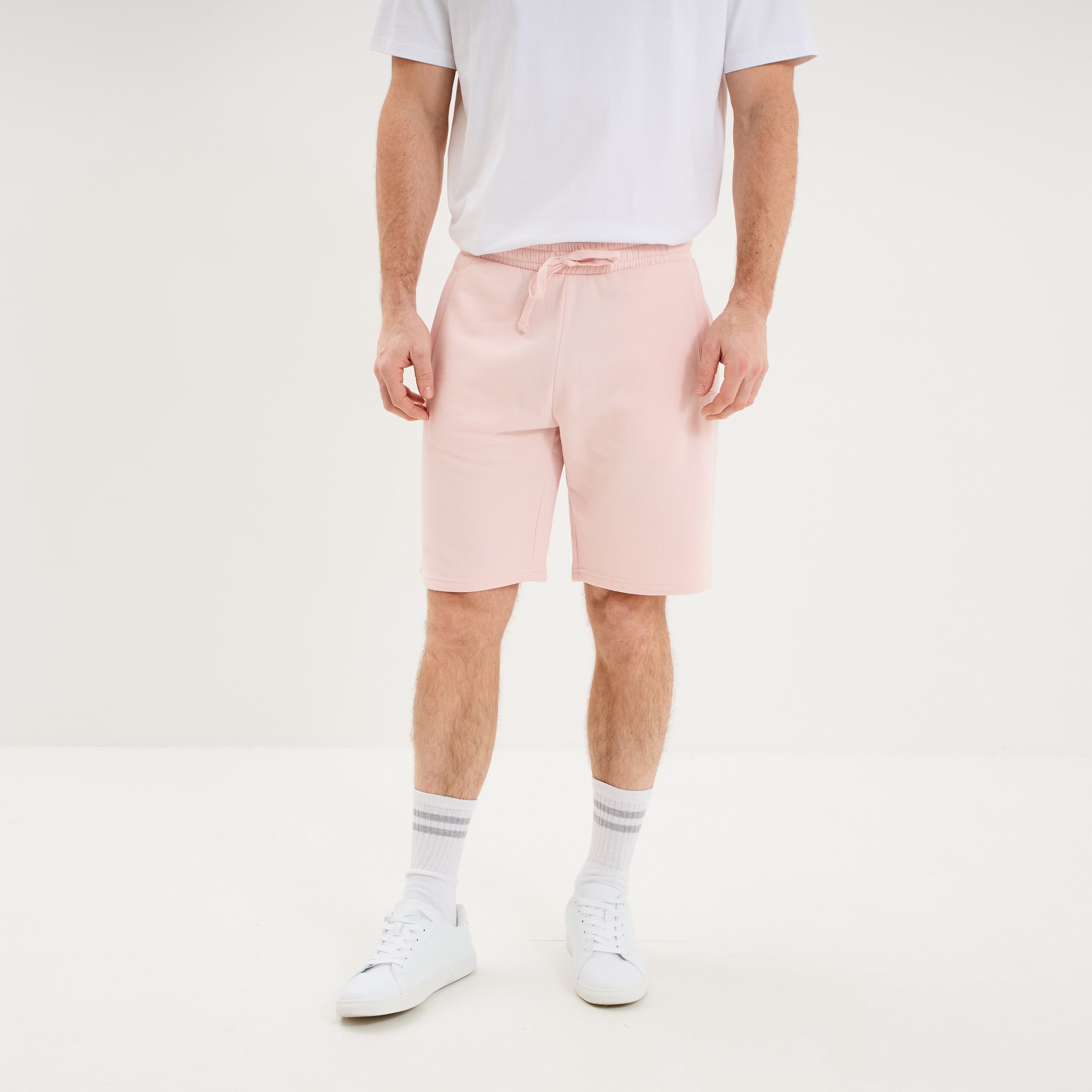 Short jogging molleton droit rose pastel homme