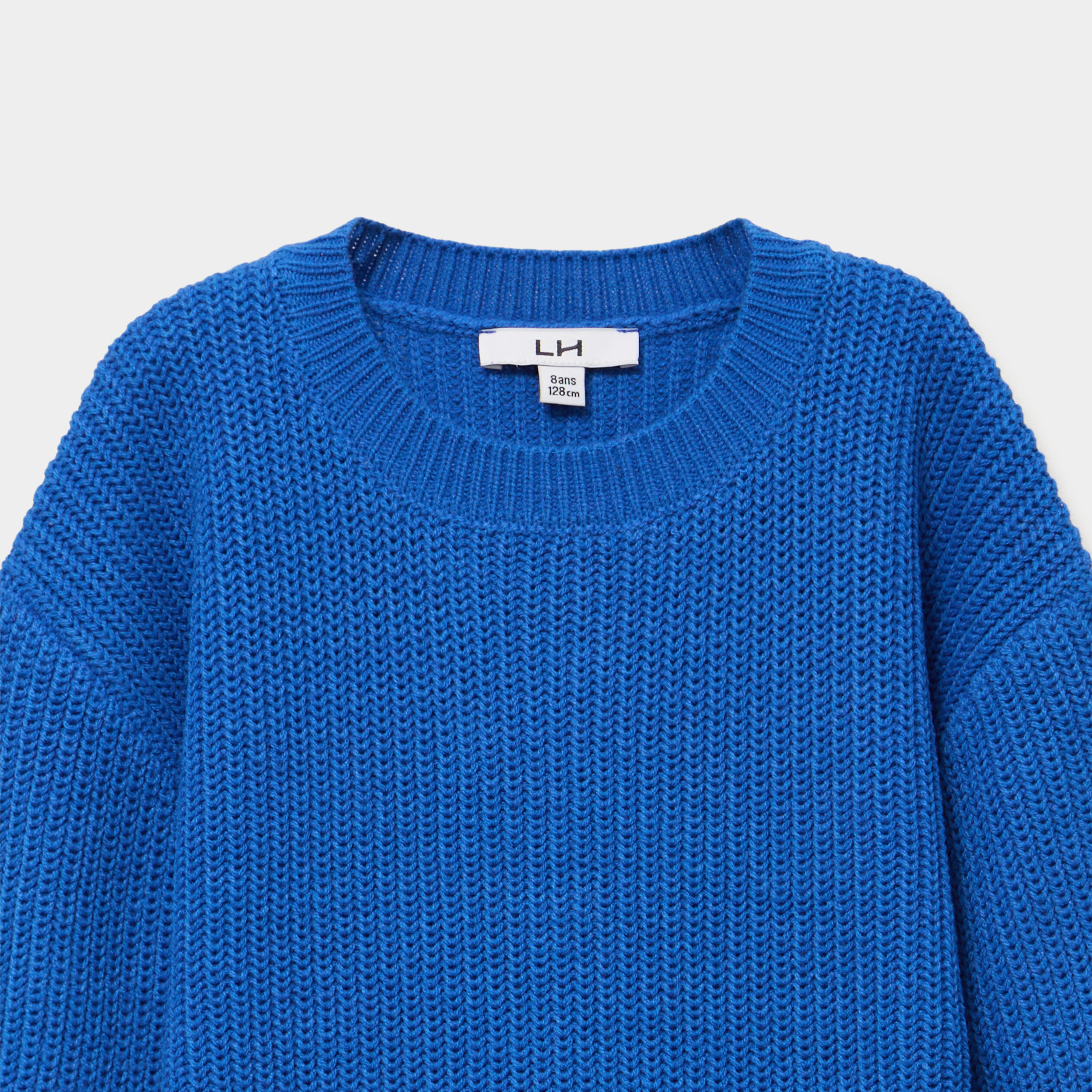 Pull col rond manches longues bleu roi gar&ccedil;on