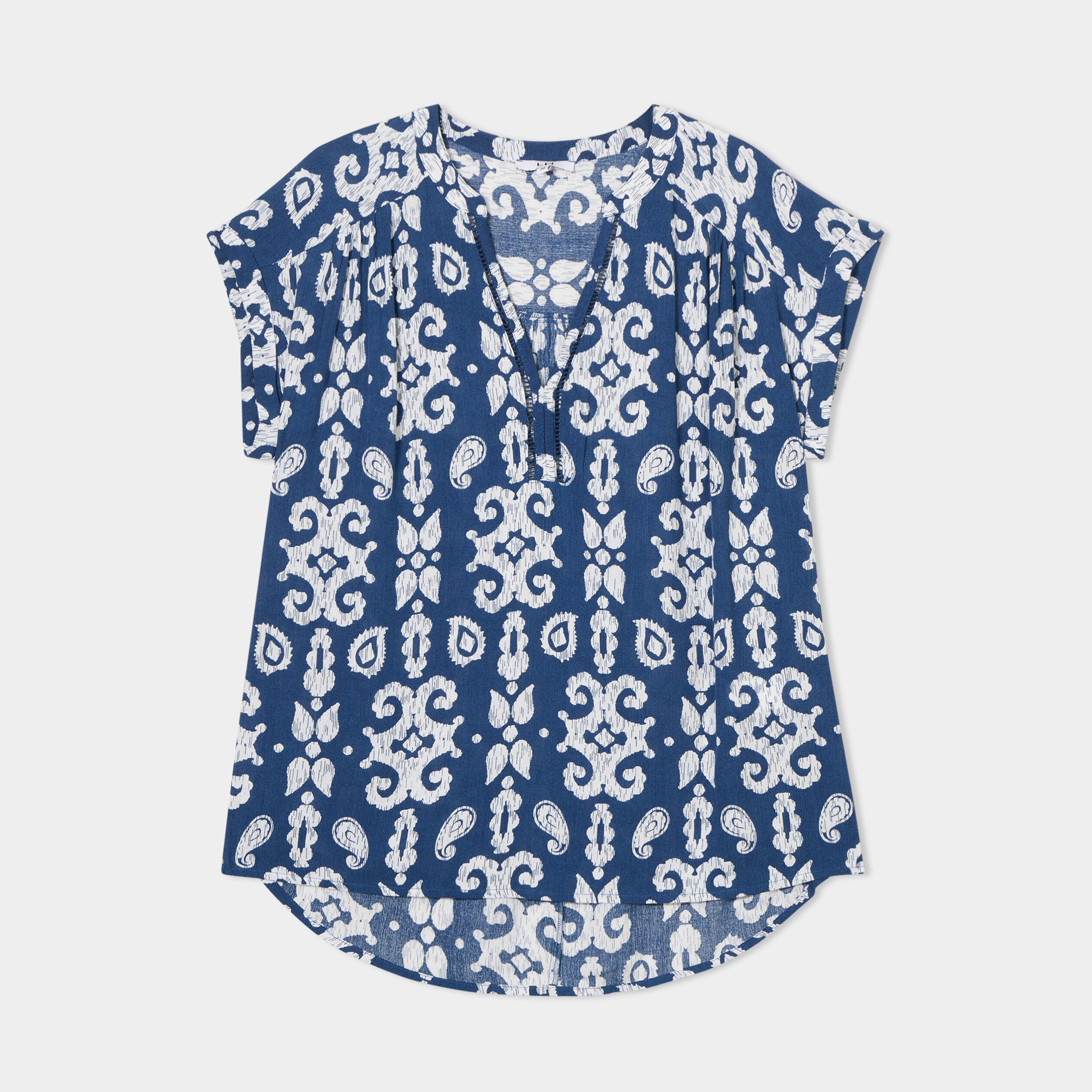 Blouse cr&eacute;pon manches courtes bleu marine femme