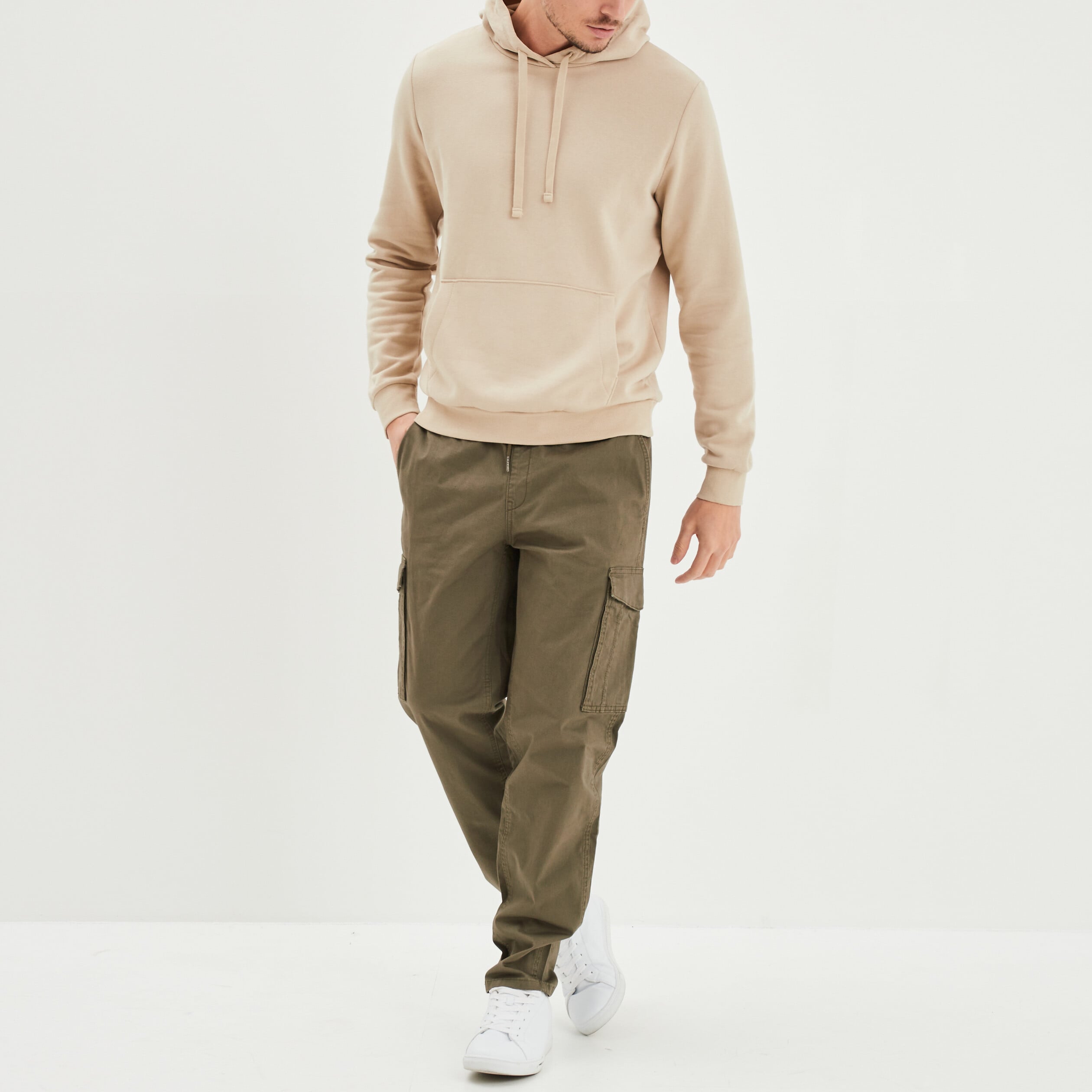 Pantalon cargo taille &eacute;lastiqu&eacute;e vert kaki homme