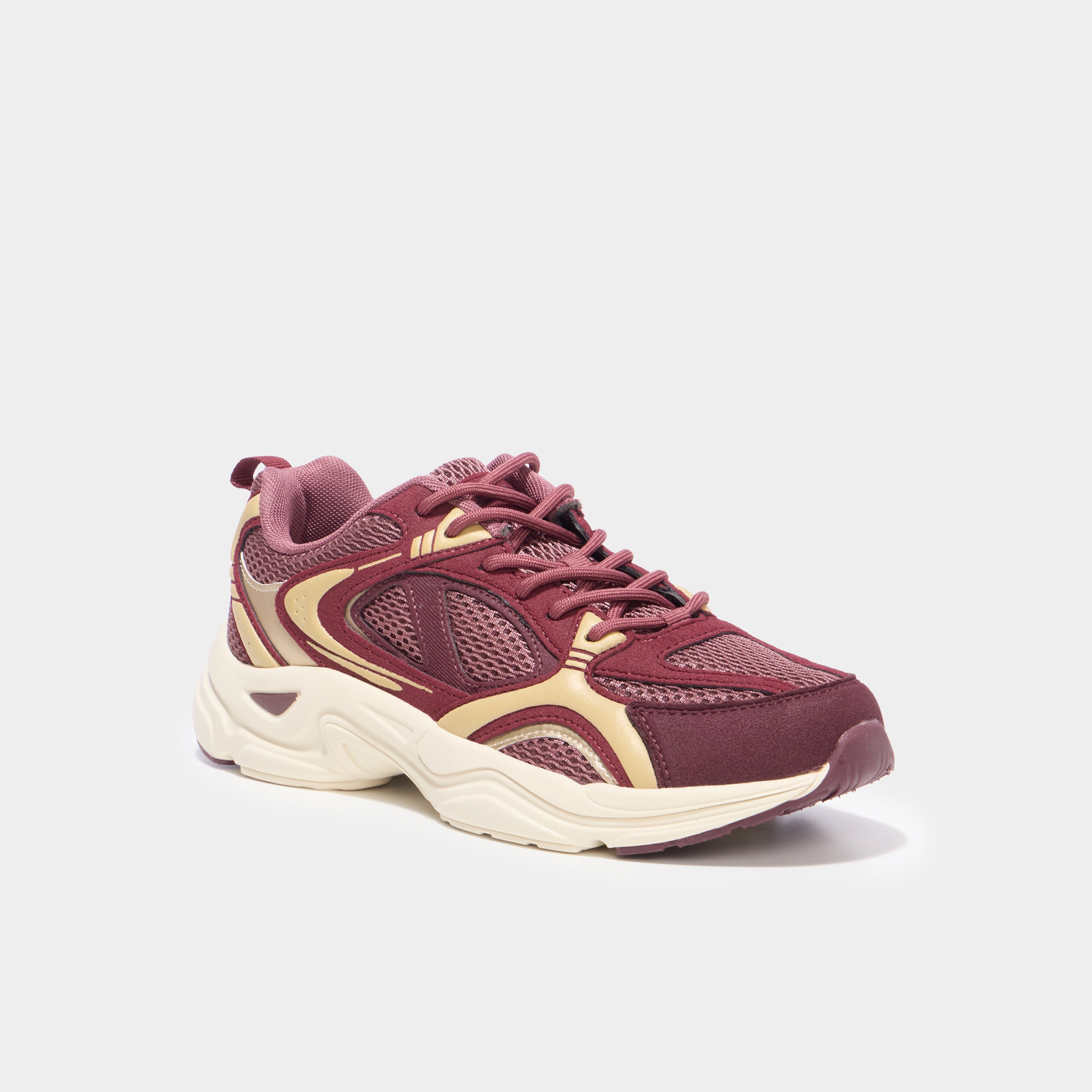 Baskets running &agrave; lacets bordeaux femme