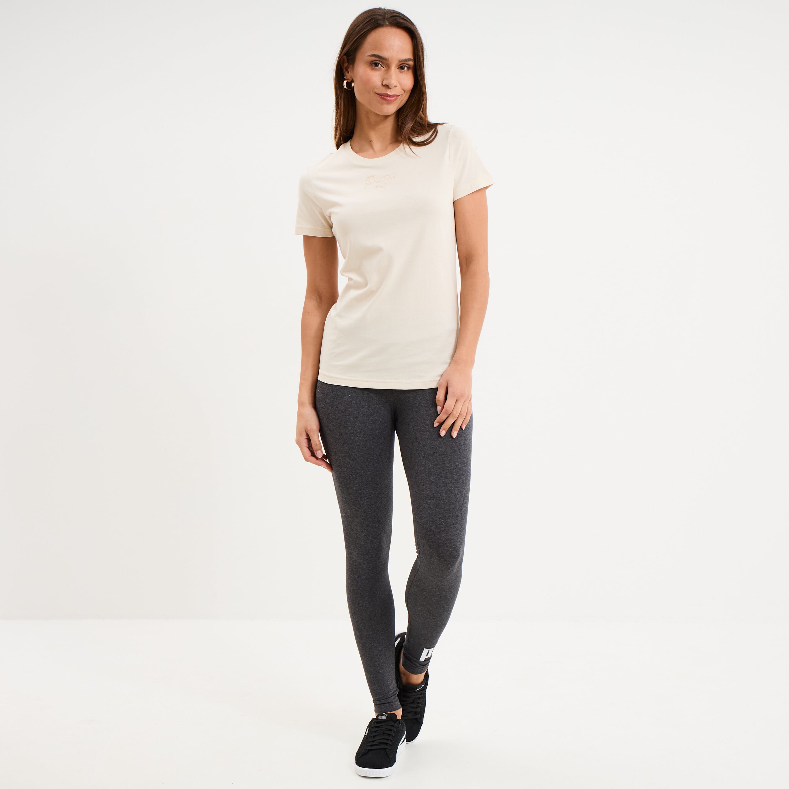 T-shirt manches courtes coton Puma ivoire femme