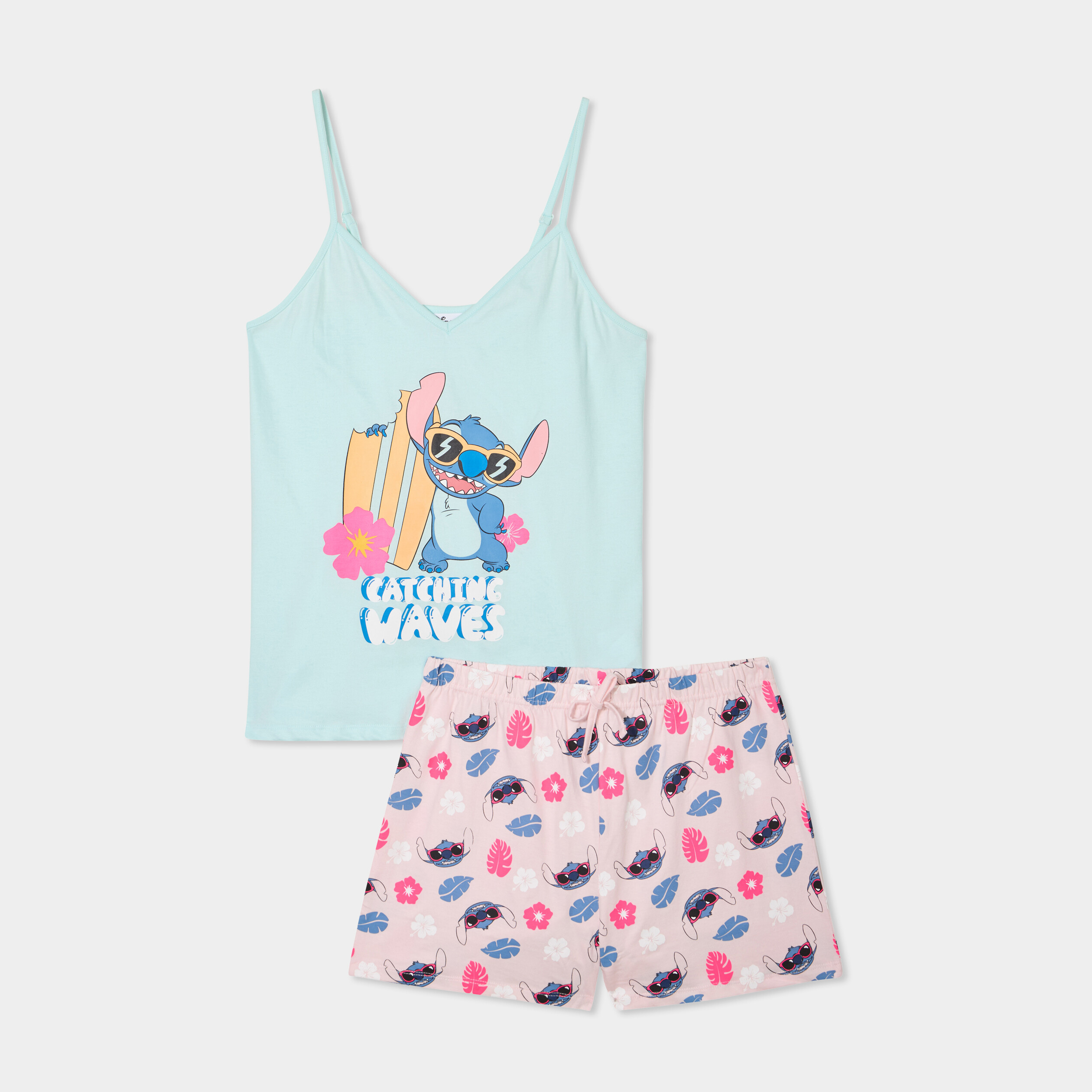 ensemble pyjama short debardeur stitch bleu turquoise femme Ensemble pyjama short débardeur Stitch bleu turquoise femme