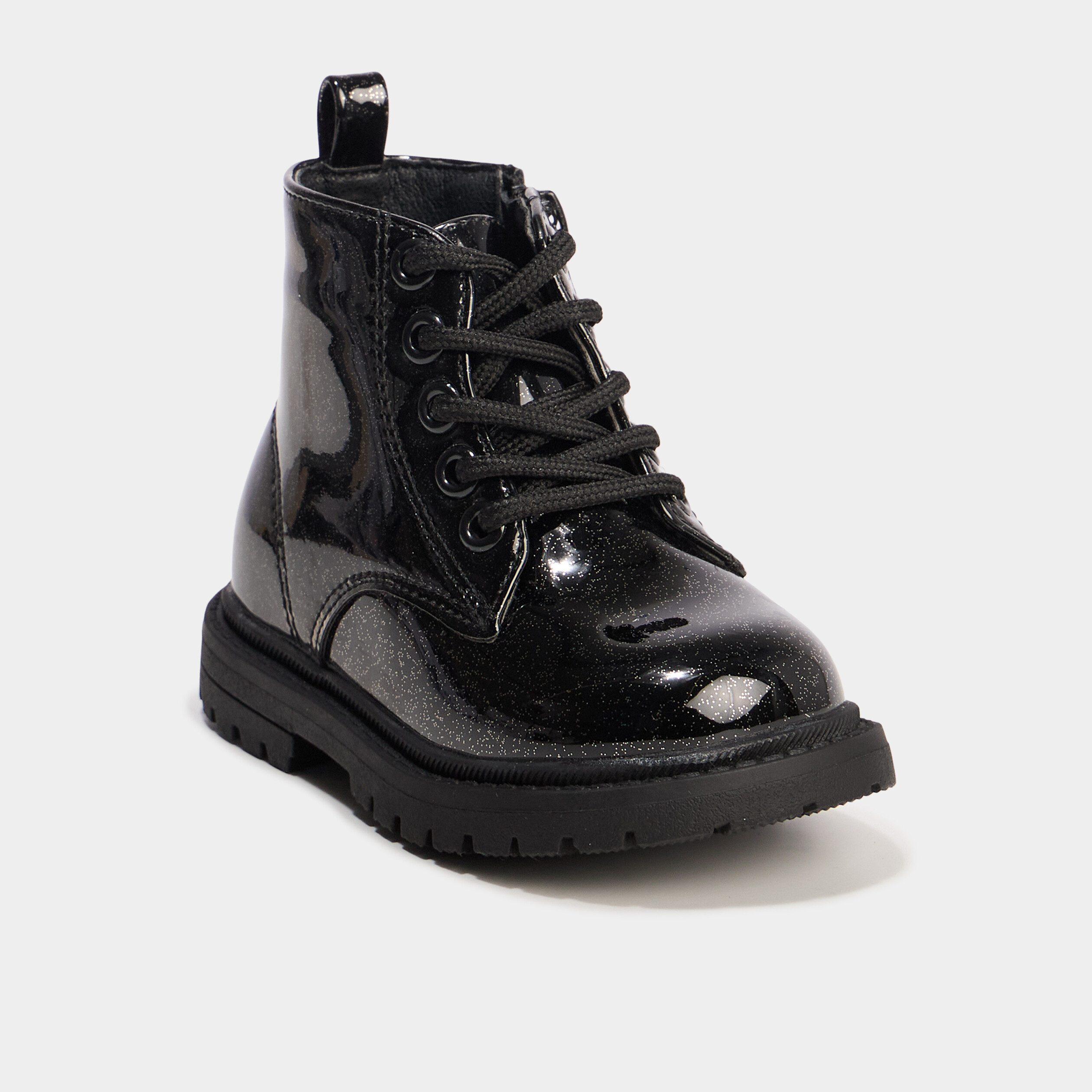 boots crantees vernies a paillettes noir bebef Boots crantées vernies à paillettes noir bébé fille