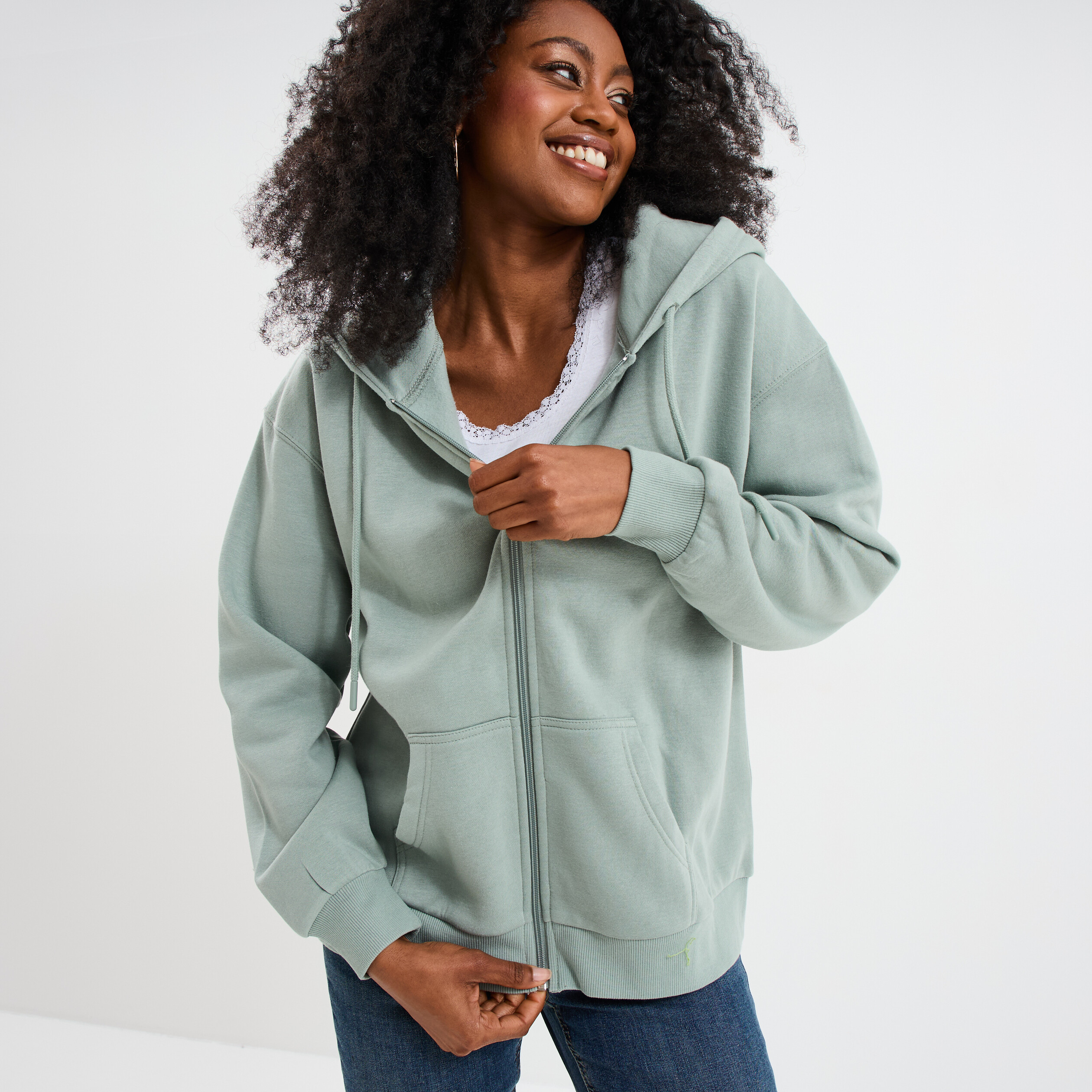 sweat zippe a capuche vert pastel femme Sweat zippé à capuche vert pastel femme