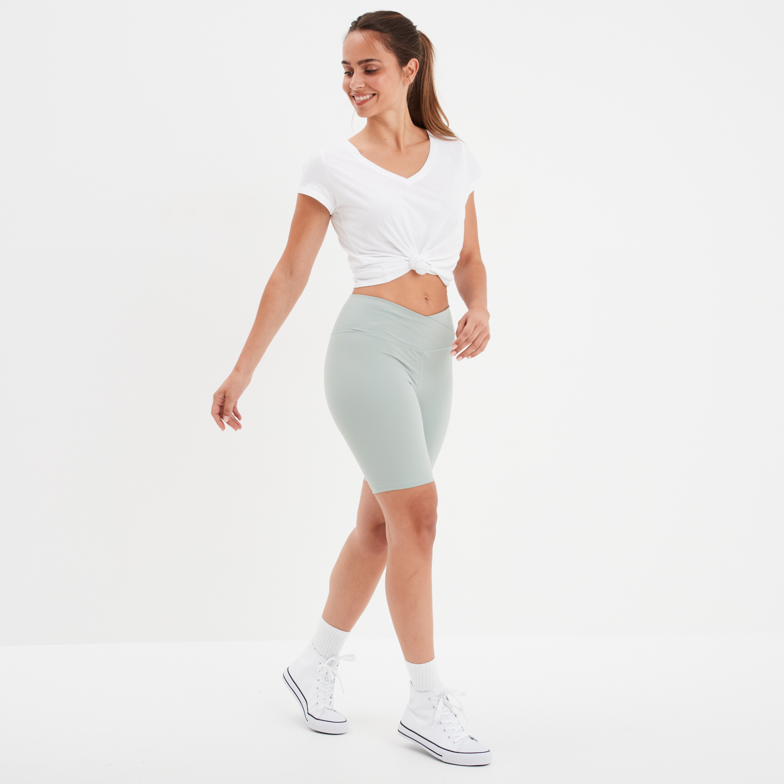 Legging cycliste stretch taille V vert pastel femme La Halle