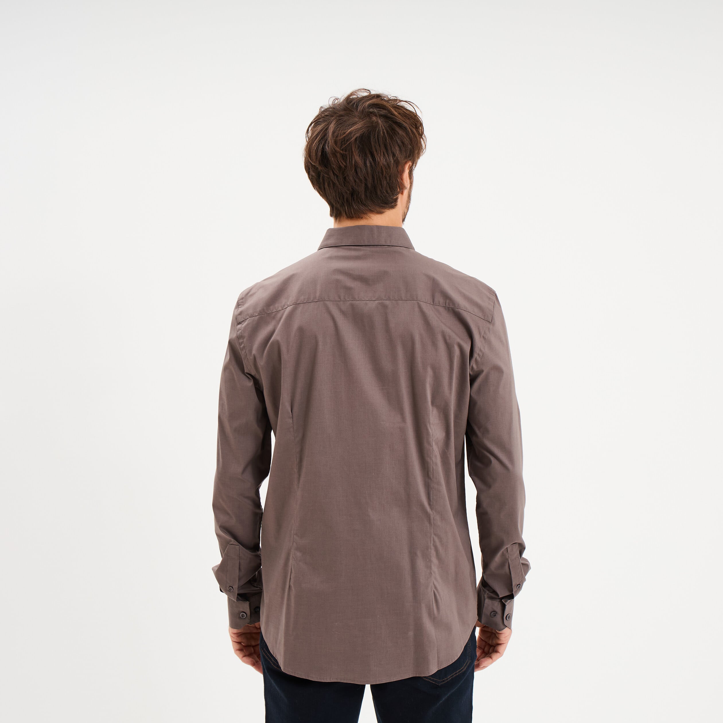 Chemise stretch manches longues gris fonc&eacute; homme