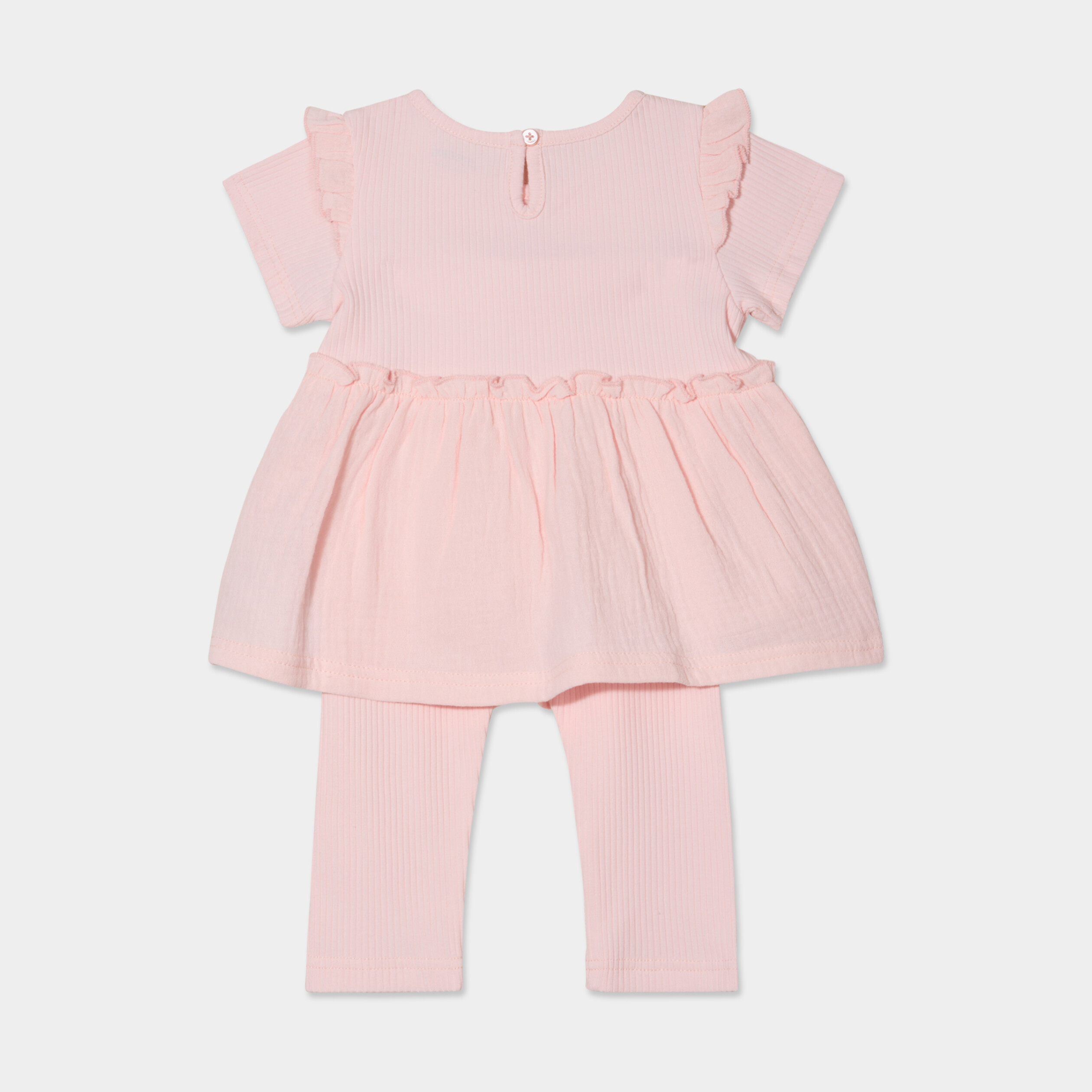 Ensemble tunique et legging gaze coton rose clair bébé fille
