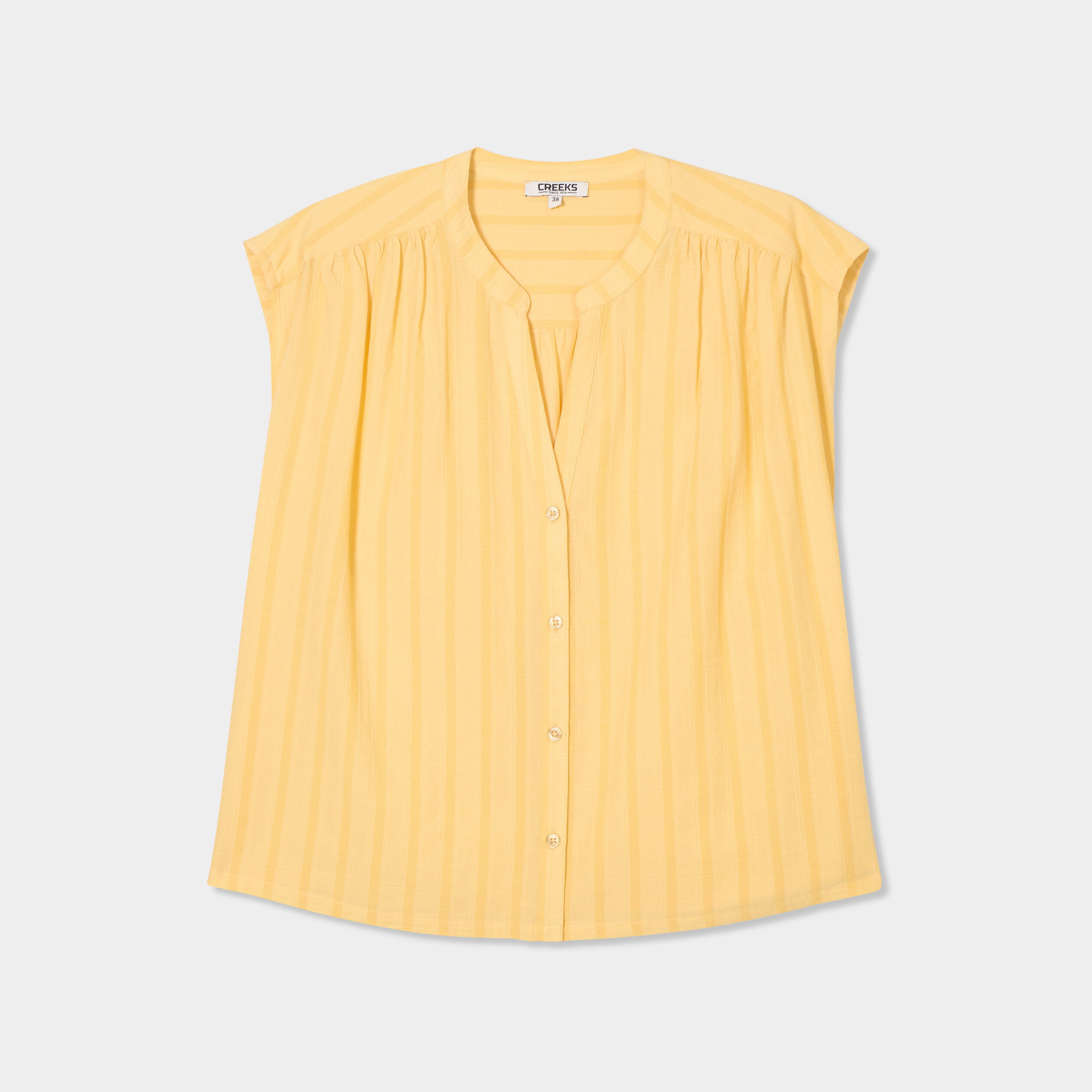blouse sans manches col tunisien coton jaune clair femme Blouse sans manches col tunisien coton jaune clair femme