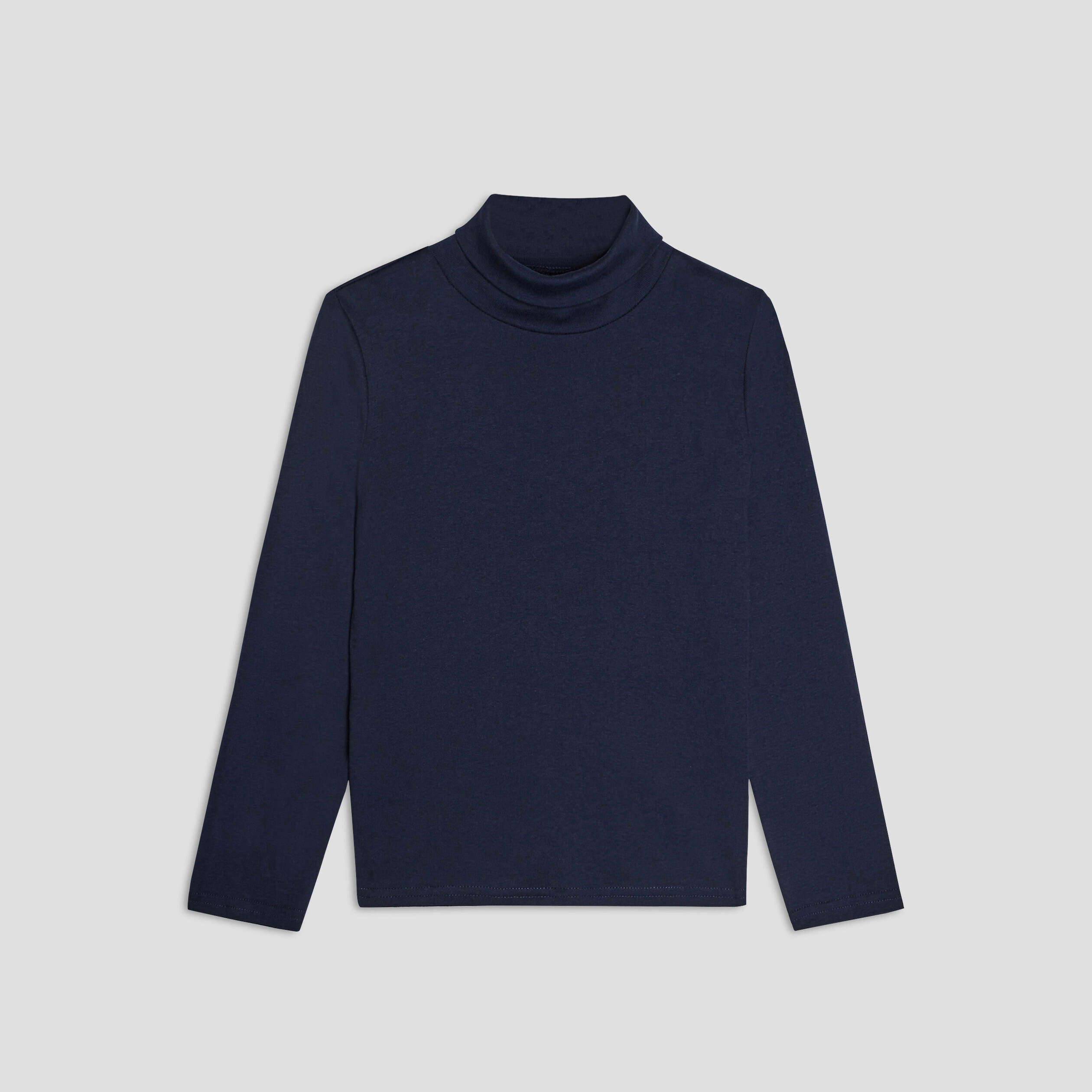 T-shirt coton col roul&eacute; manches longues bleu marine gar&ccedil;on