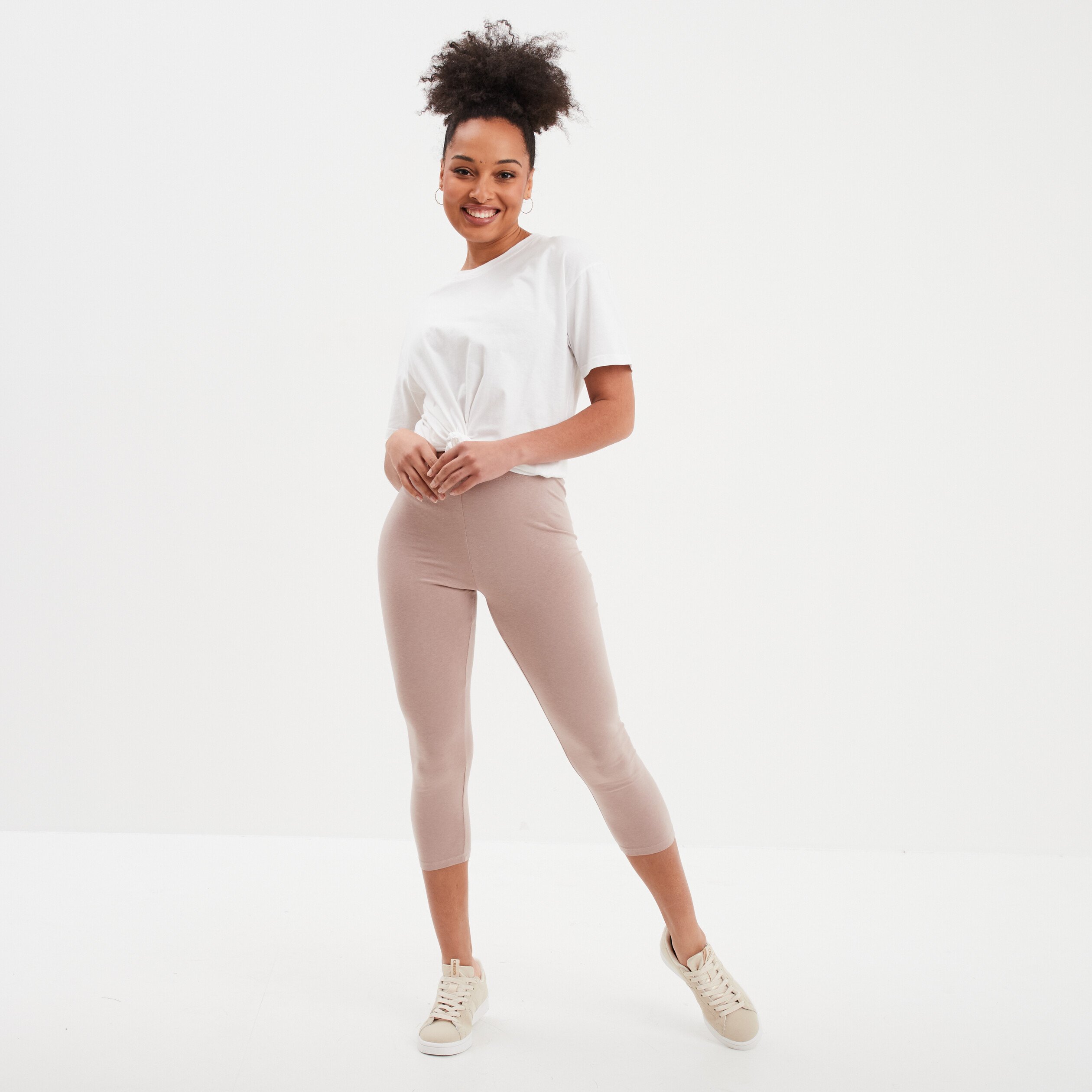 legging 78eme taille elastiquee marron clair femme Legging 7/8ème taille élastiquée marron clair femme