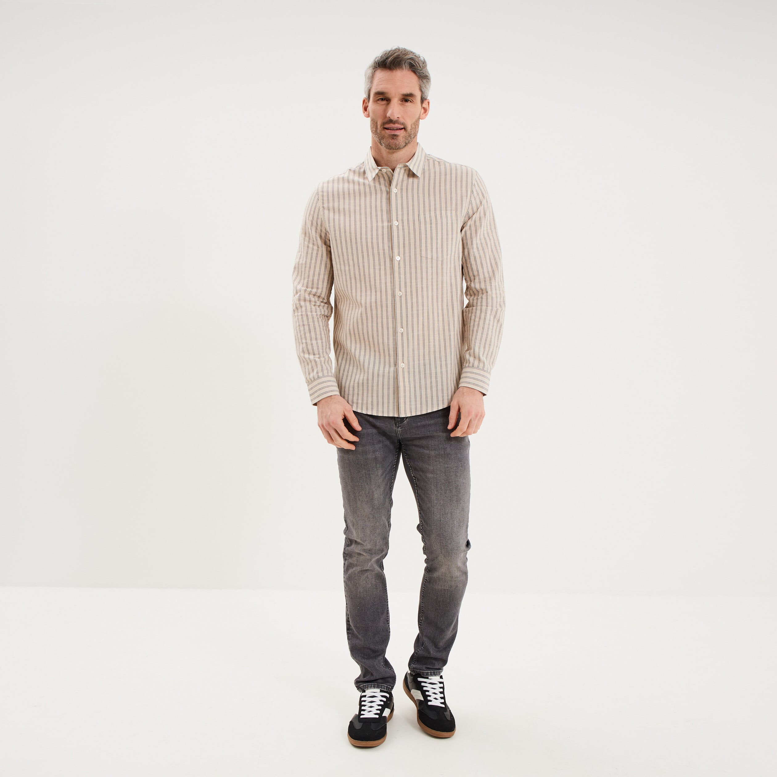 Chemise manches longues coton beige homme