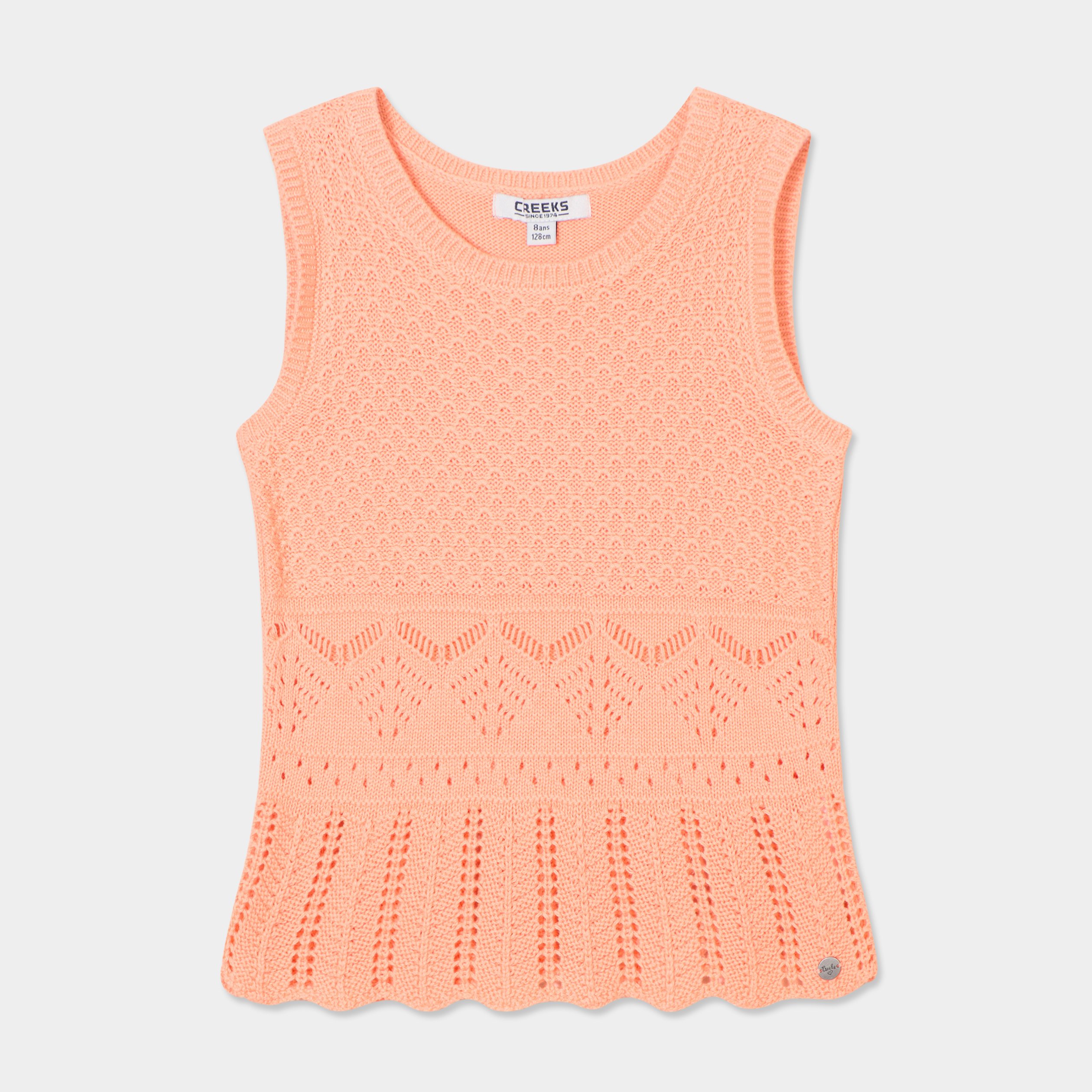debardeur tricot ajoure coton rose saumon fille Débardeur tricot ajouré coton rose saumon fille