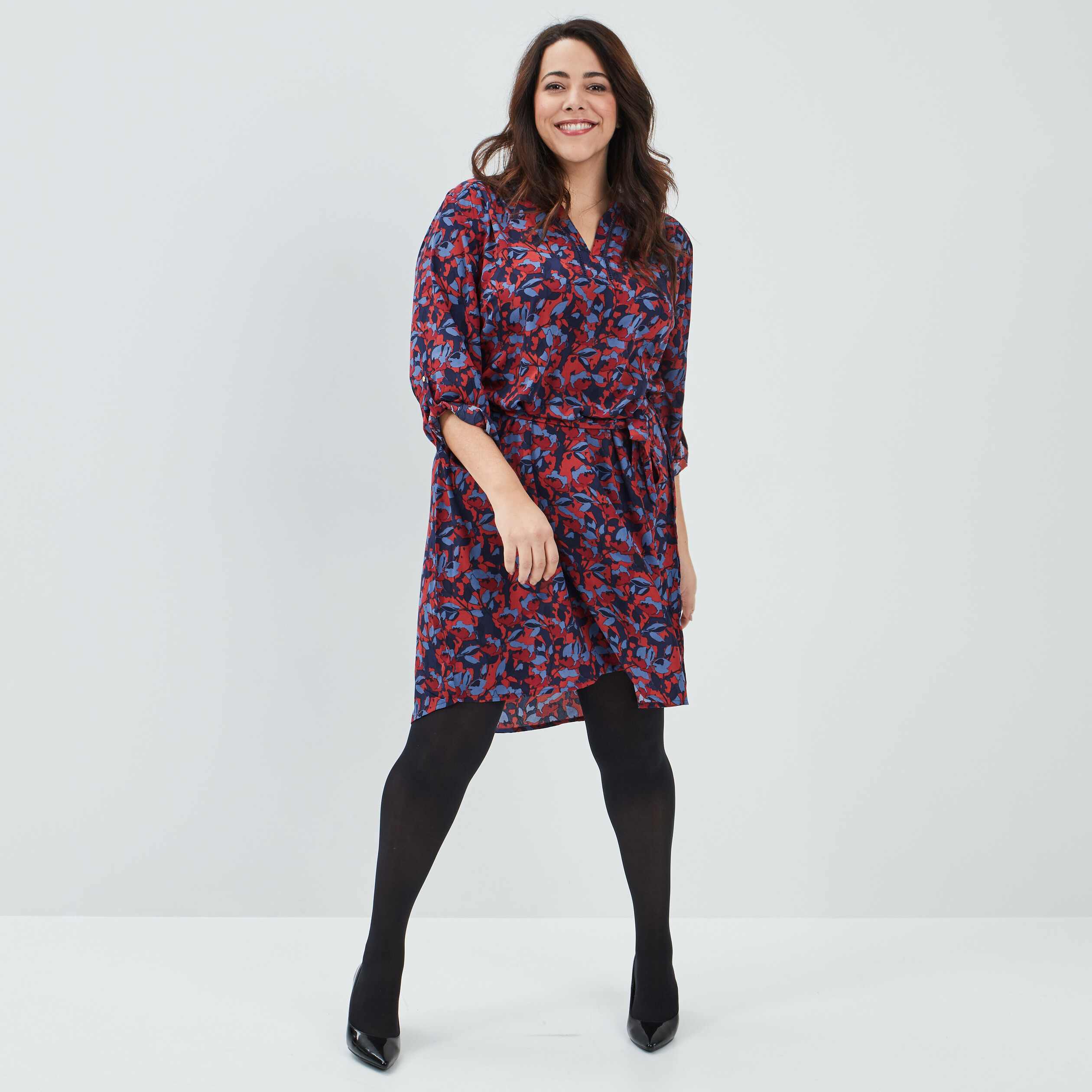 Robe droite manches 3/4 rose framboise femme grande taille