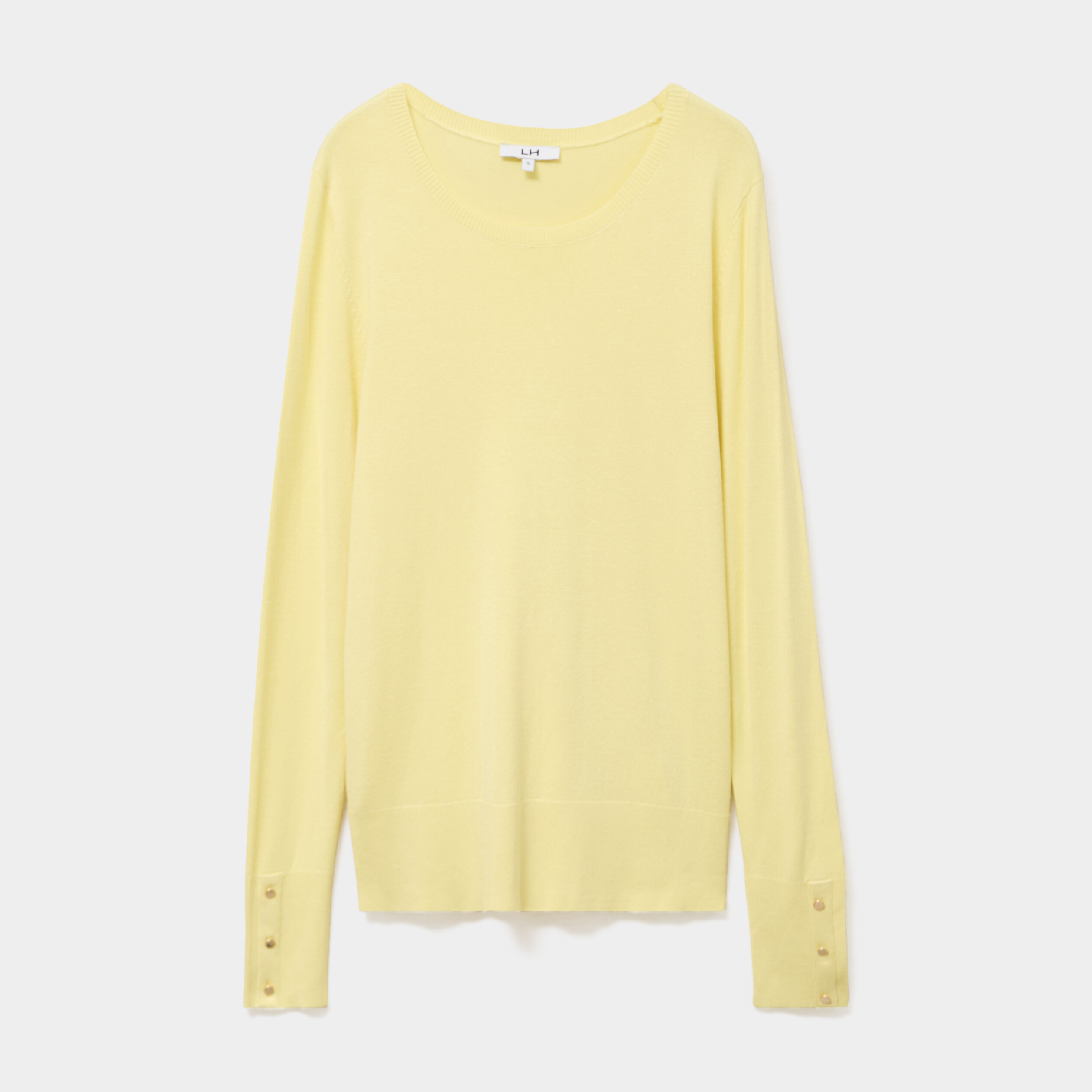 Pull col rond boutons aux poignets jaune clair femme