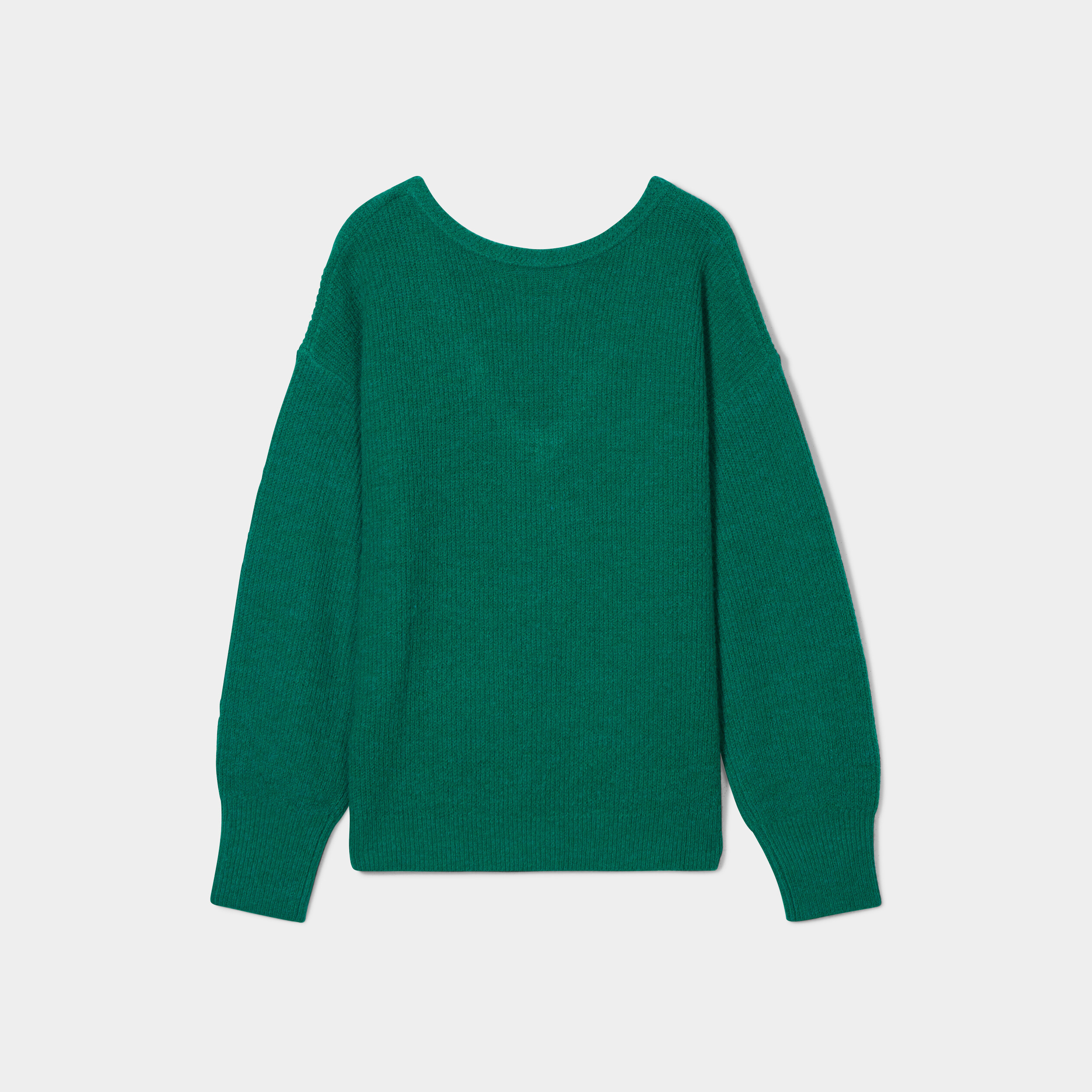 Pull réversible dos col en V vert émeraude femme