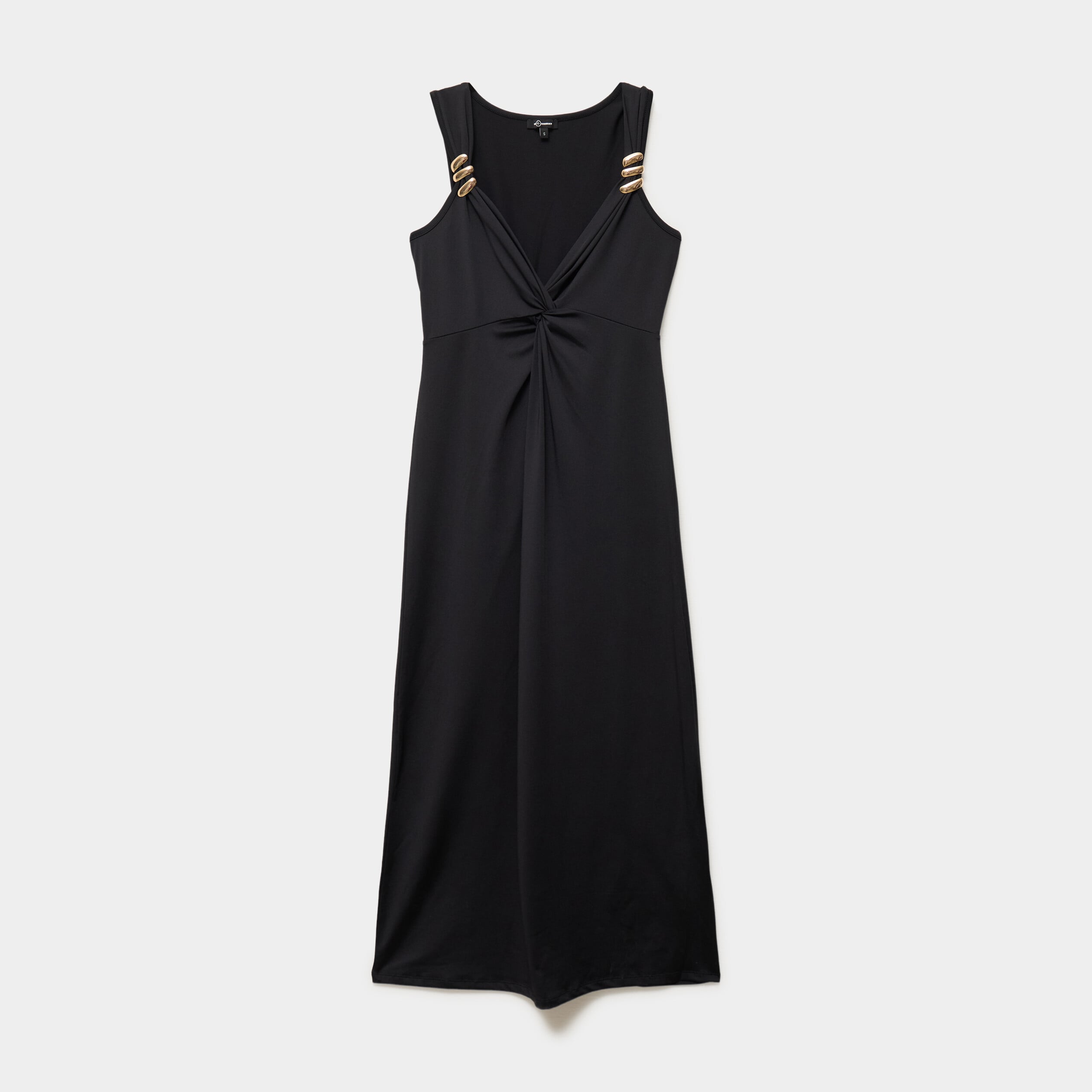 Robe longue &eacute;paules d&eacute;tails bijoux noir femme
