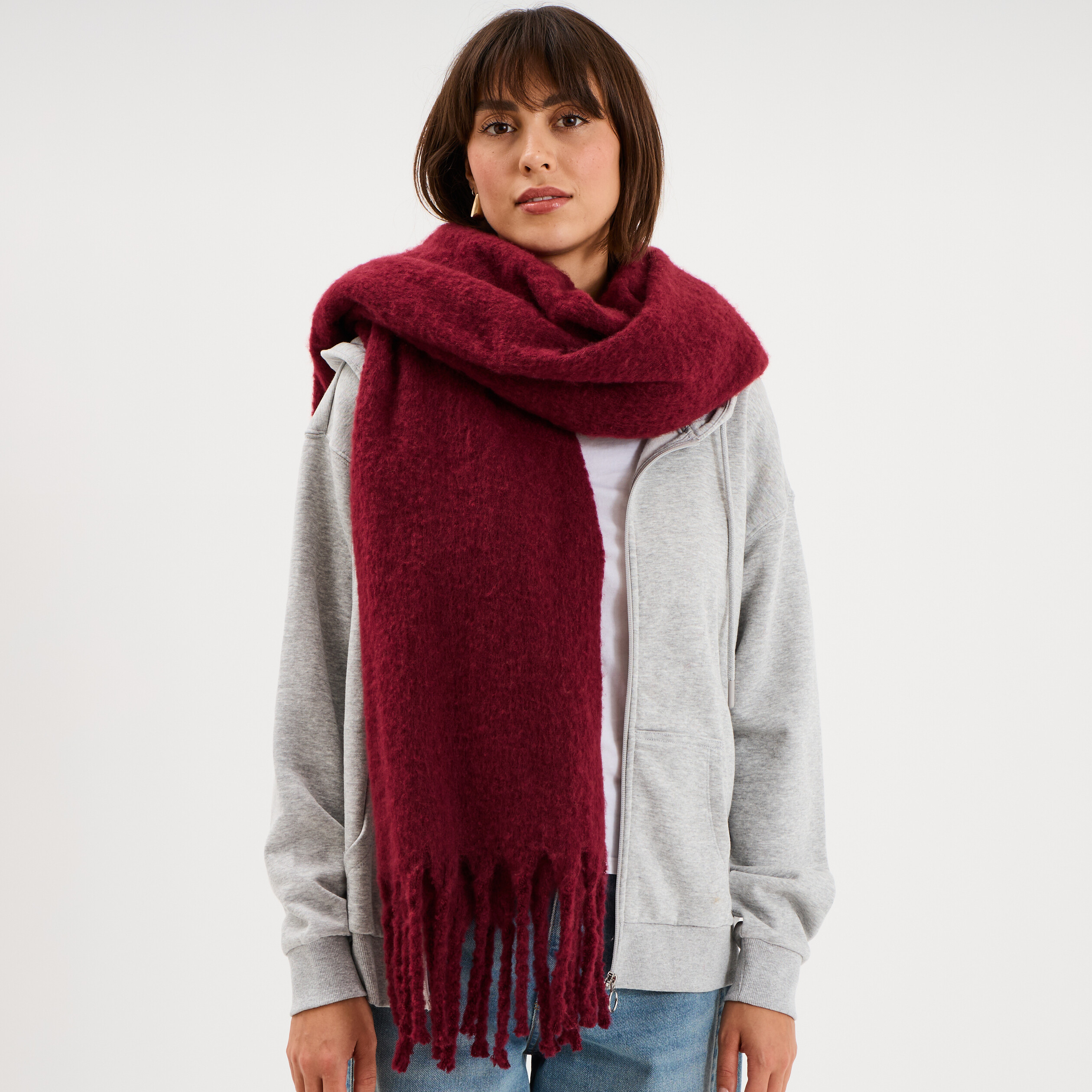 &Eacute;charpe &agrave; franges prune femme
