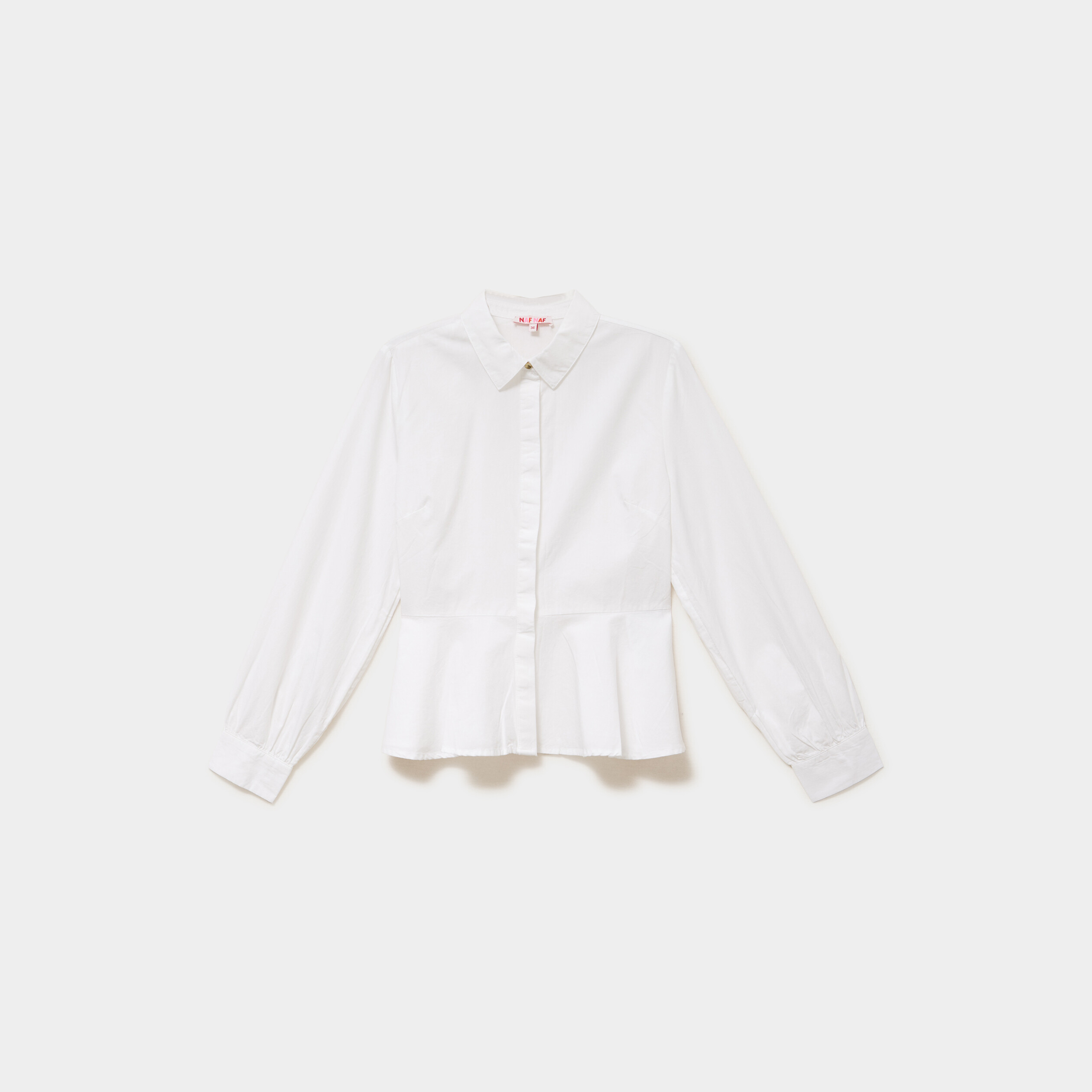Blouse volants boutonn&eacute;e coton blanc femme
