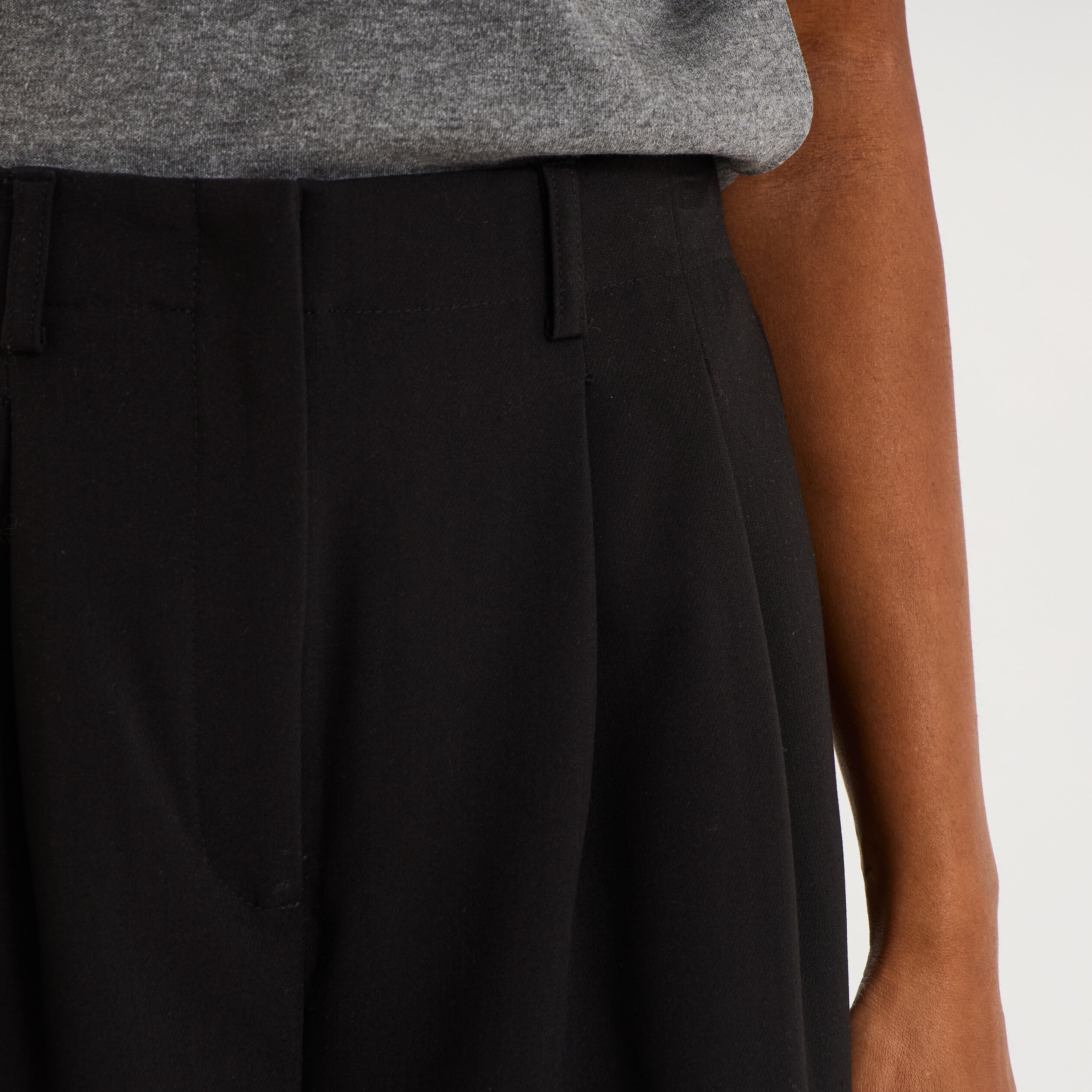 Pantalon culotte large taille haute noir femme