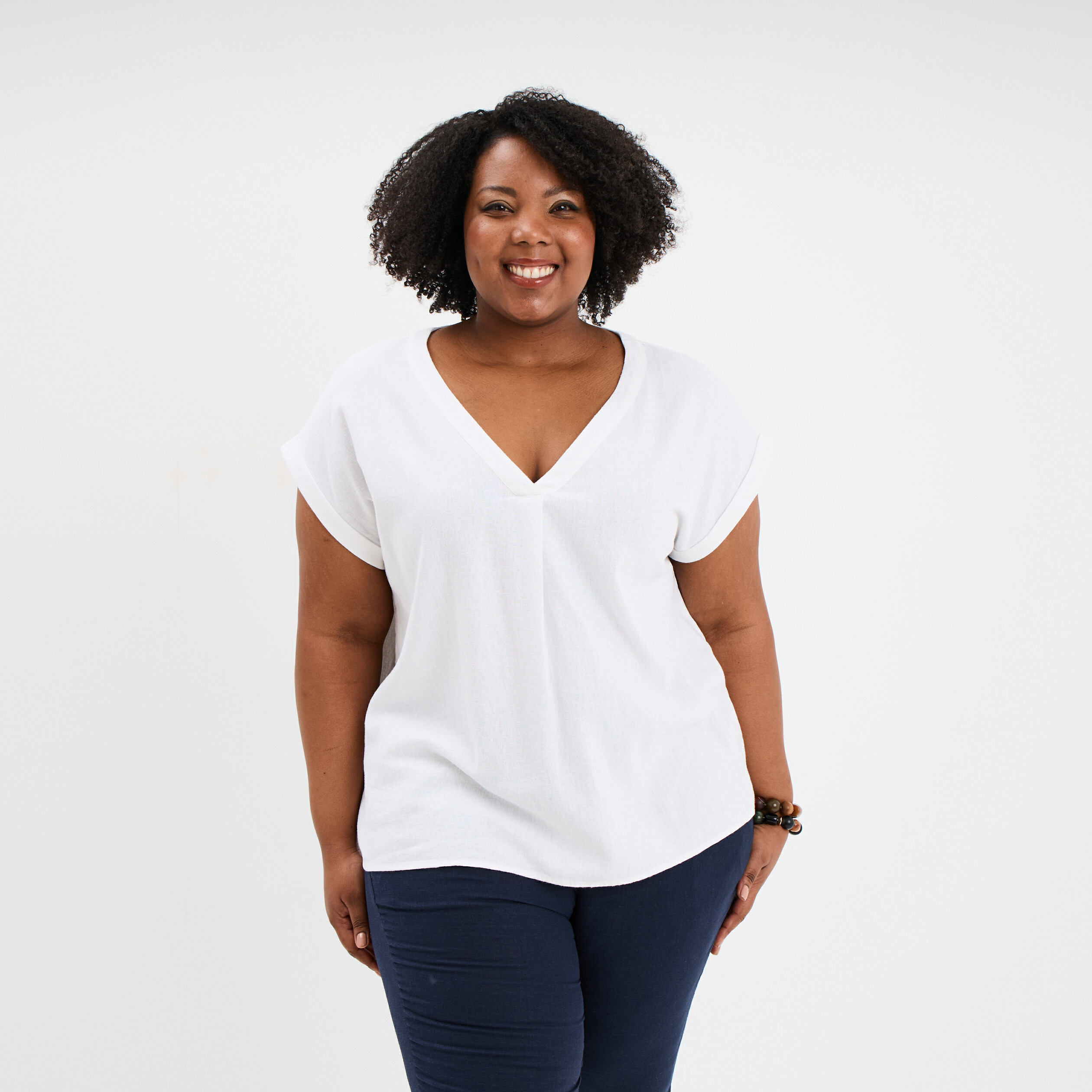 blouse col v manches courtes melange lin blanc femmegt Blouse col V manches courtes mélange lin blanc femme grande taille