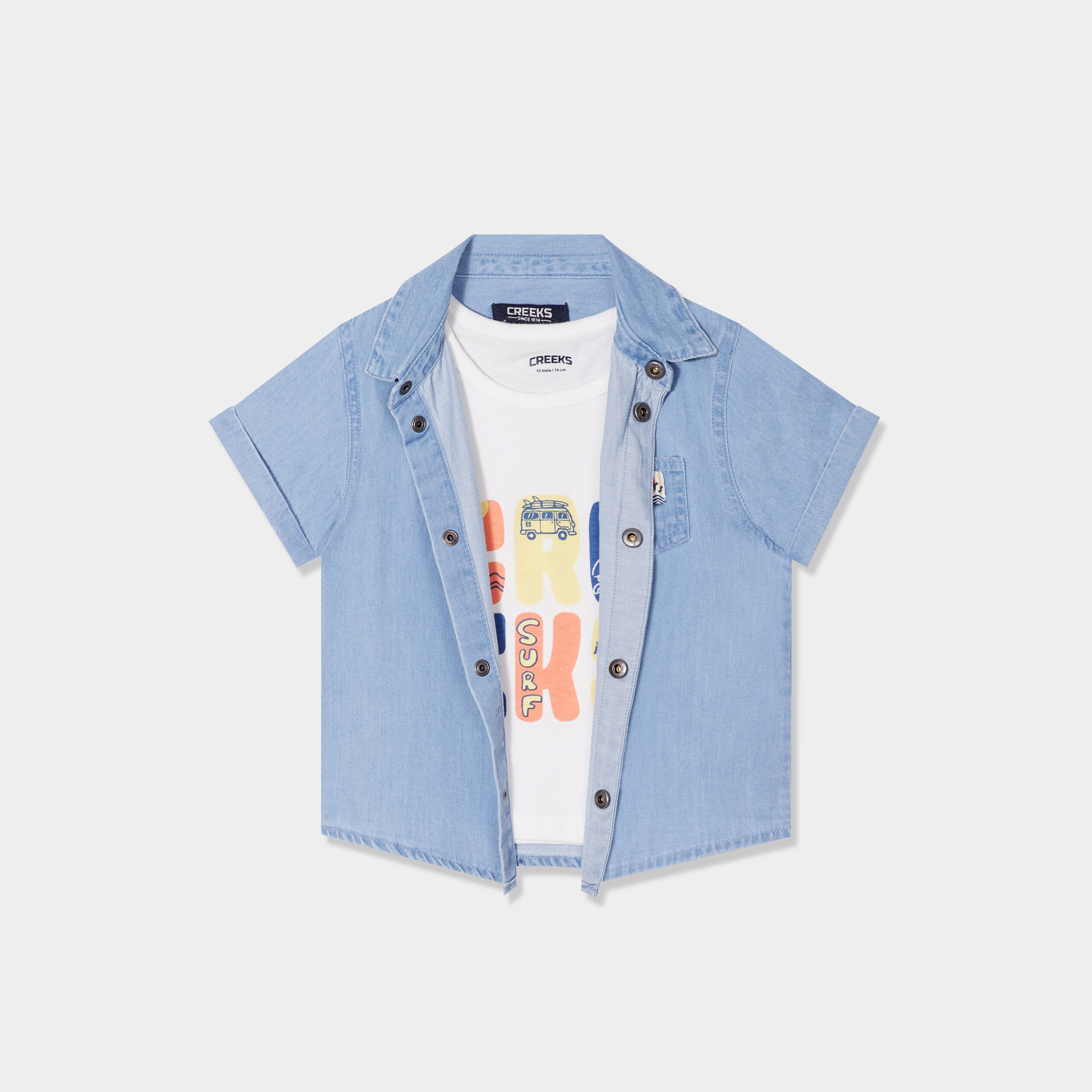 ensemble 2 pieces debardeur chemise jean denim bleach bebeg Ensemble 2 pièces débardeur chemise jean denim bleach bébé garçon