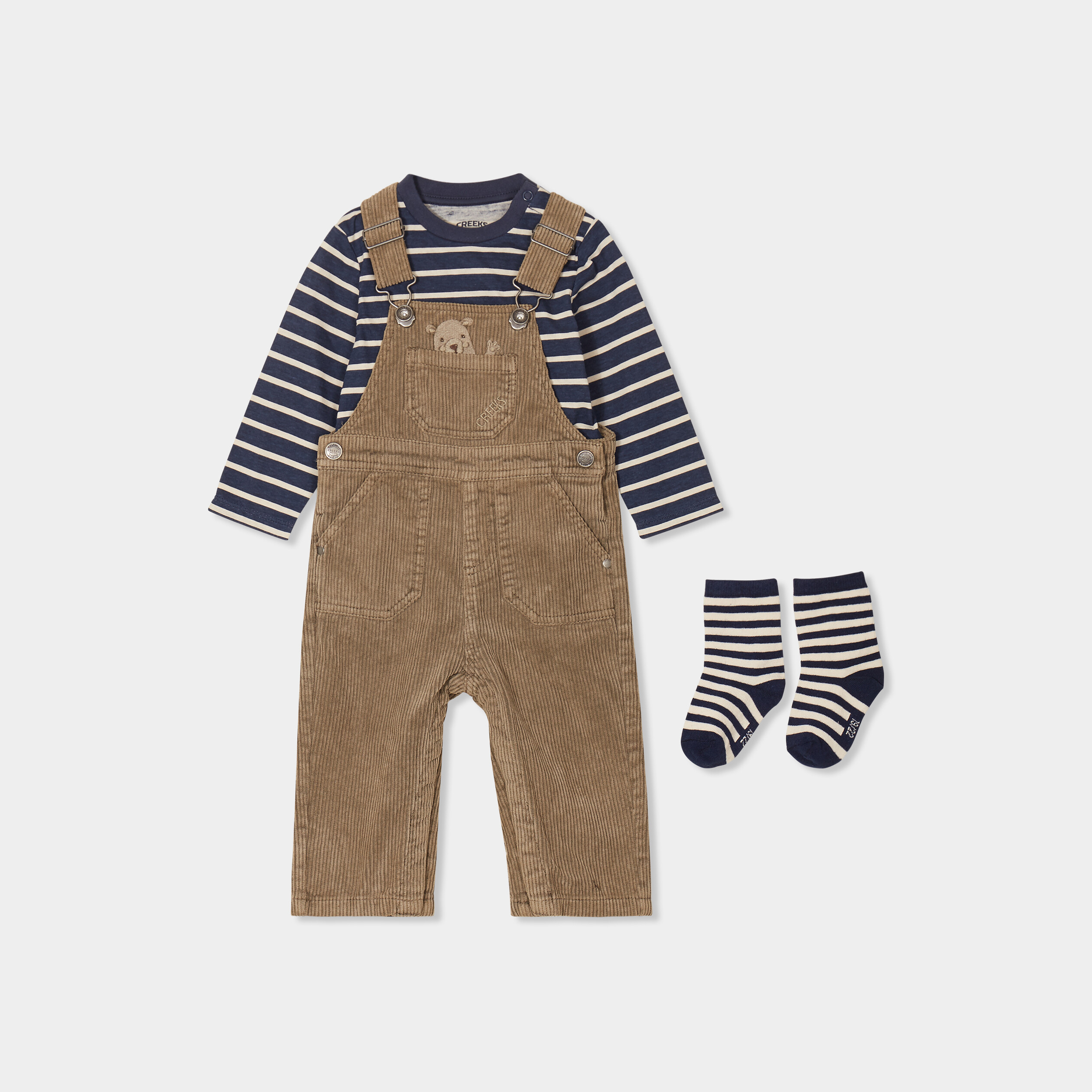 ensemble 3 pieces salopette velours bleu marine bebeg Ensemble 3 pièces salopette velours bleu marine bébé garçon