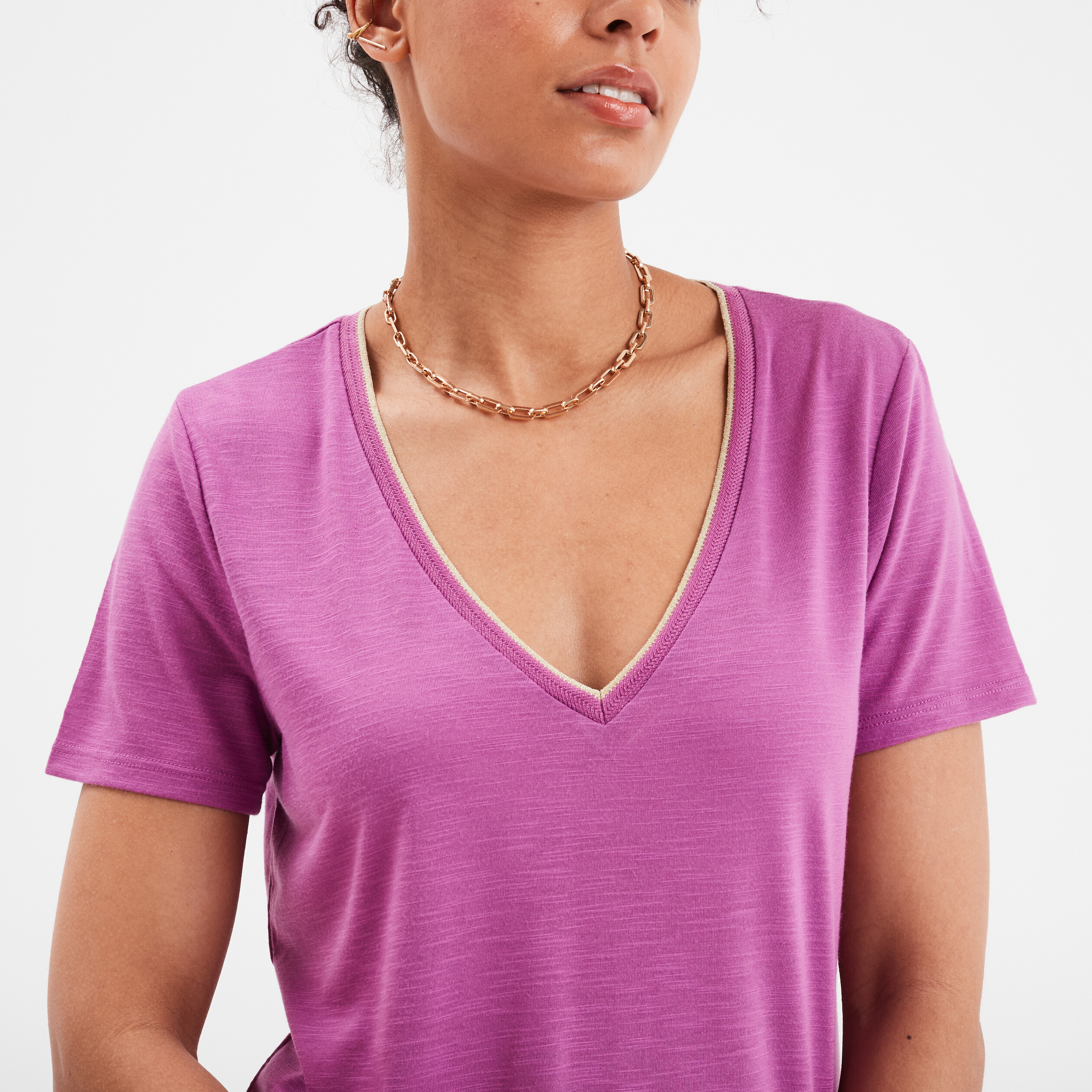 t shirt col en v manches courtes violet femme T-shirt col en V manches courtes violet femme