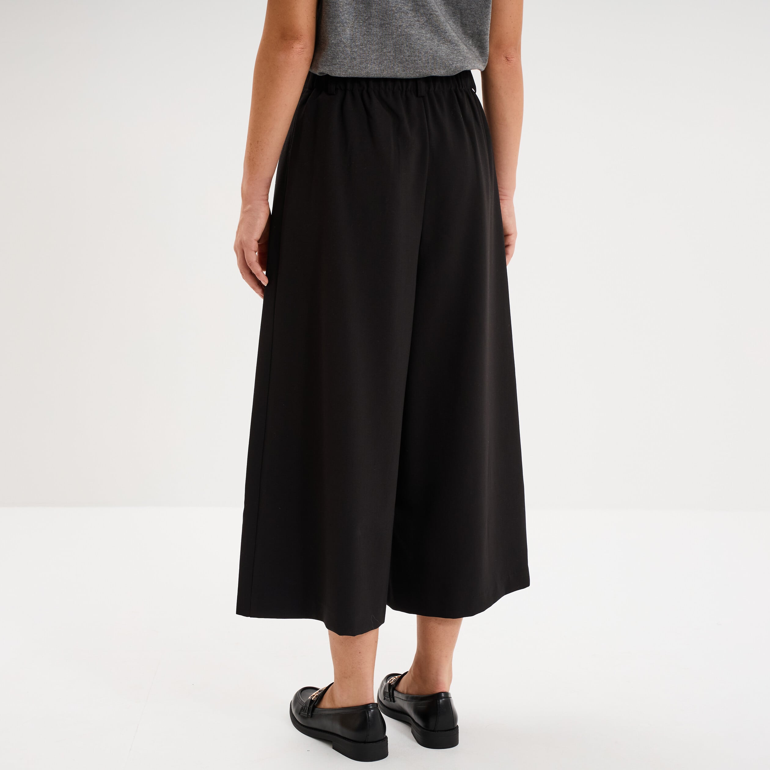 Pantalon culotte large taille haute noir femme