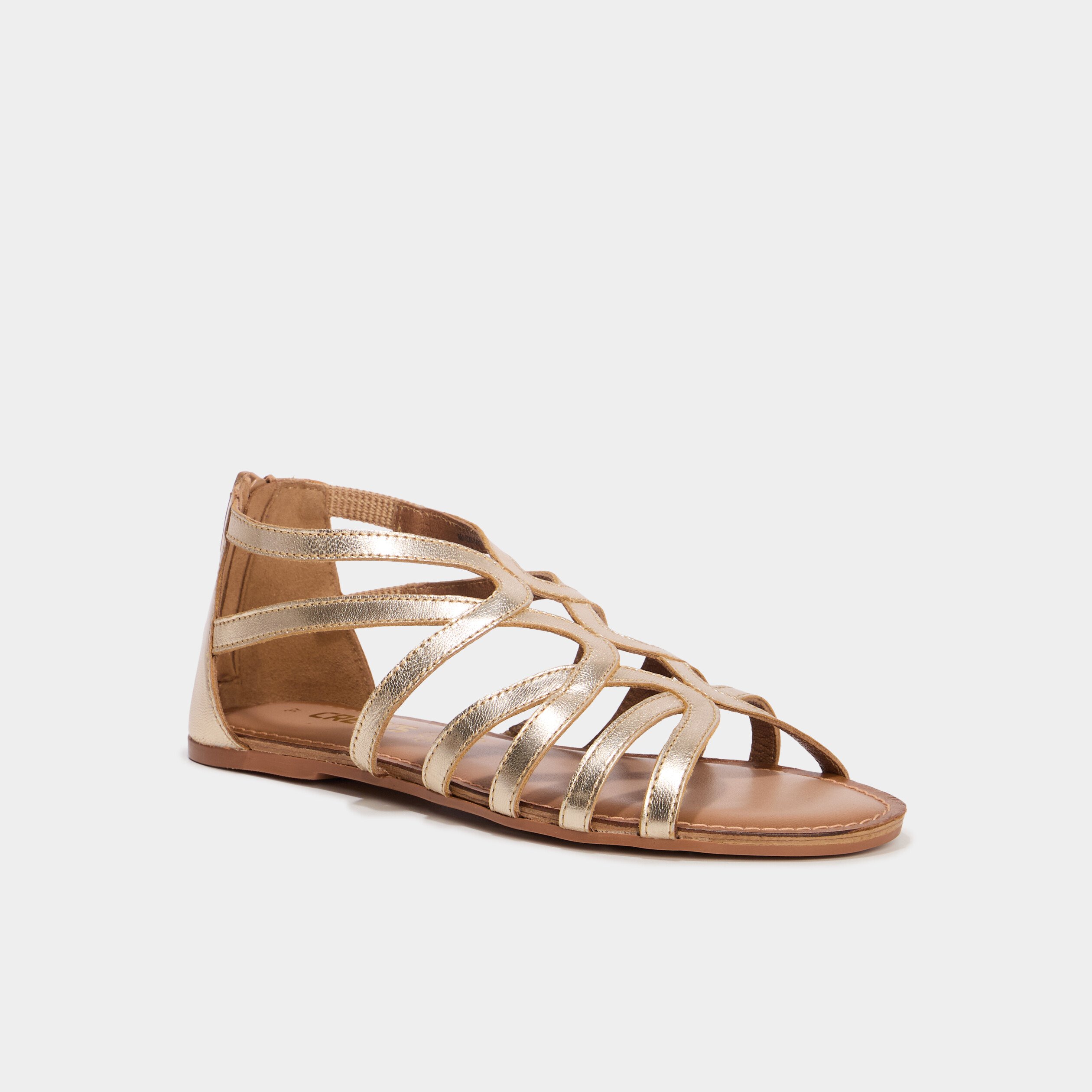 sandales plates en cuir jaune or femme Sandales plates en cuir jaune or femme