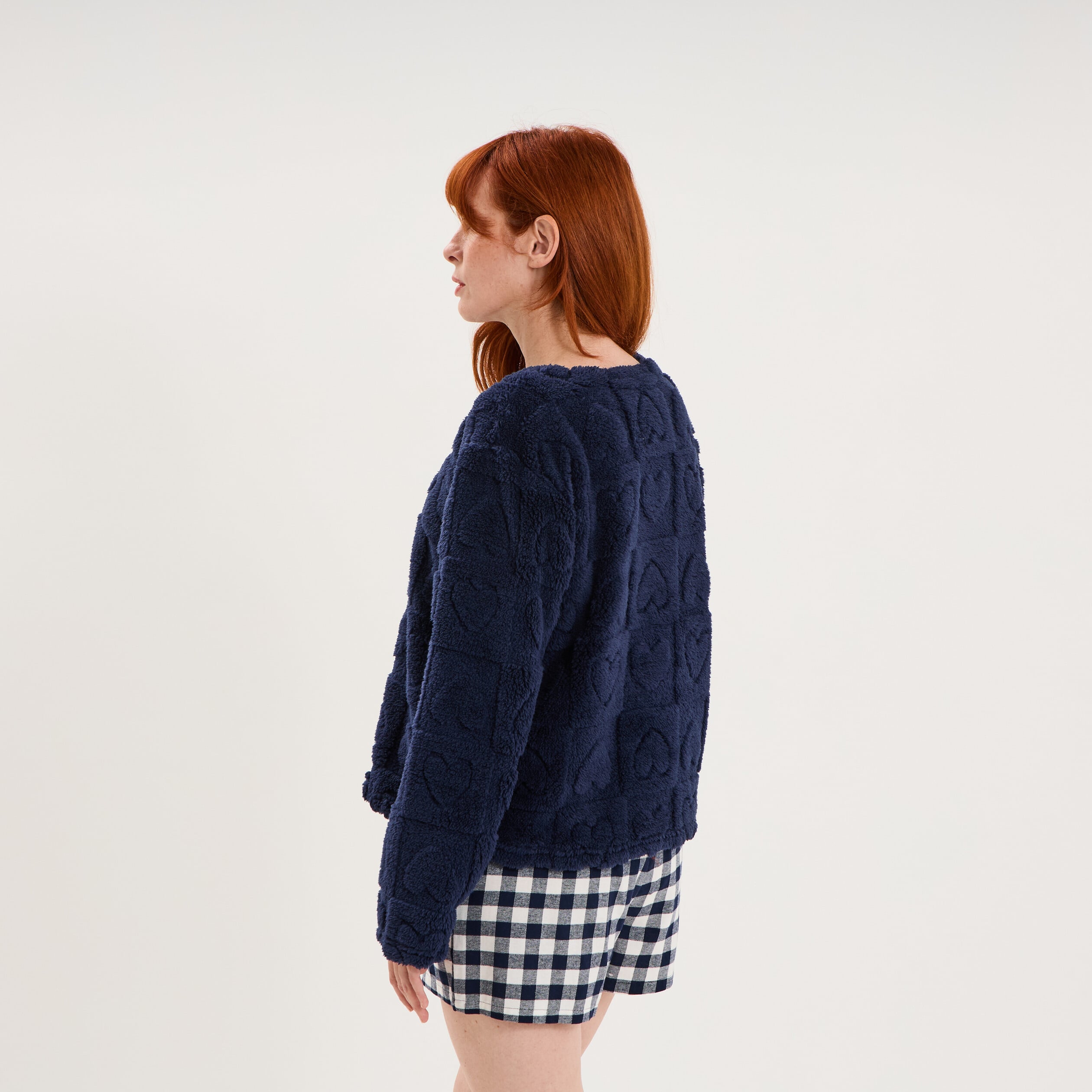 Ensemble pyjama polaire avec short bleu marine femme