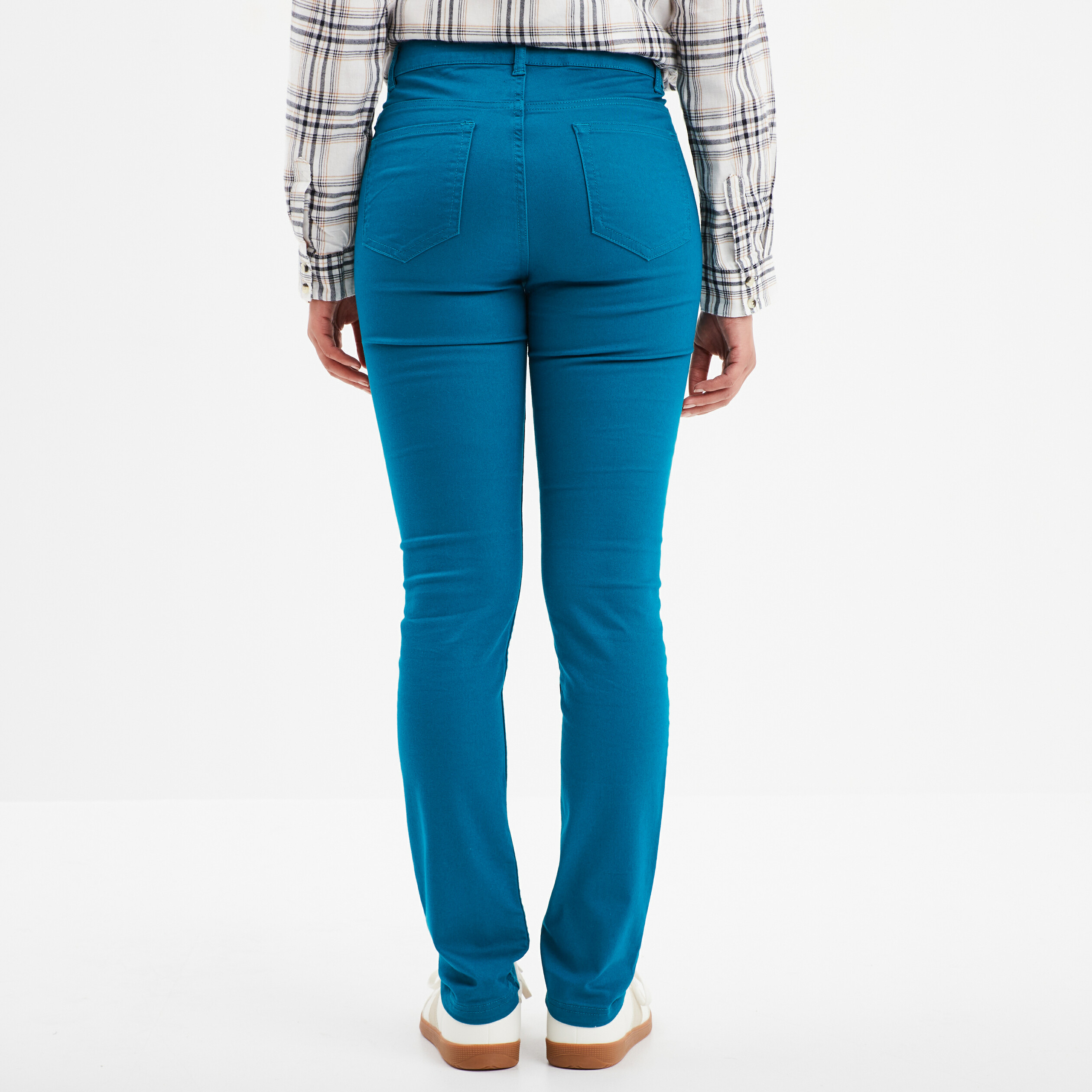 pantalon slim en coton elasthanne bleu canard femme Pantalon slim en coton elasthanne bleu canard femme