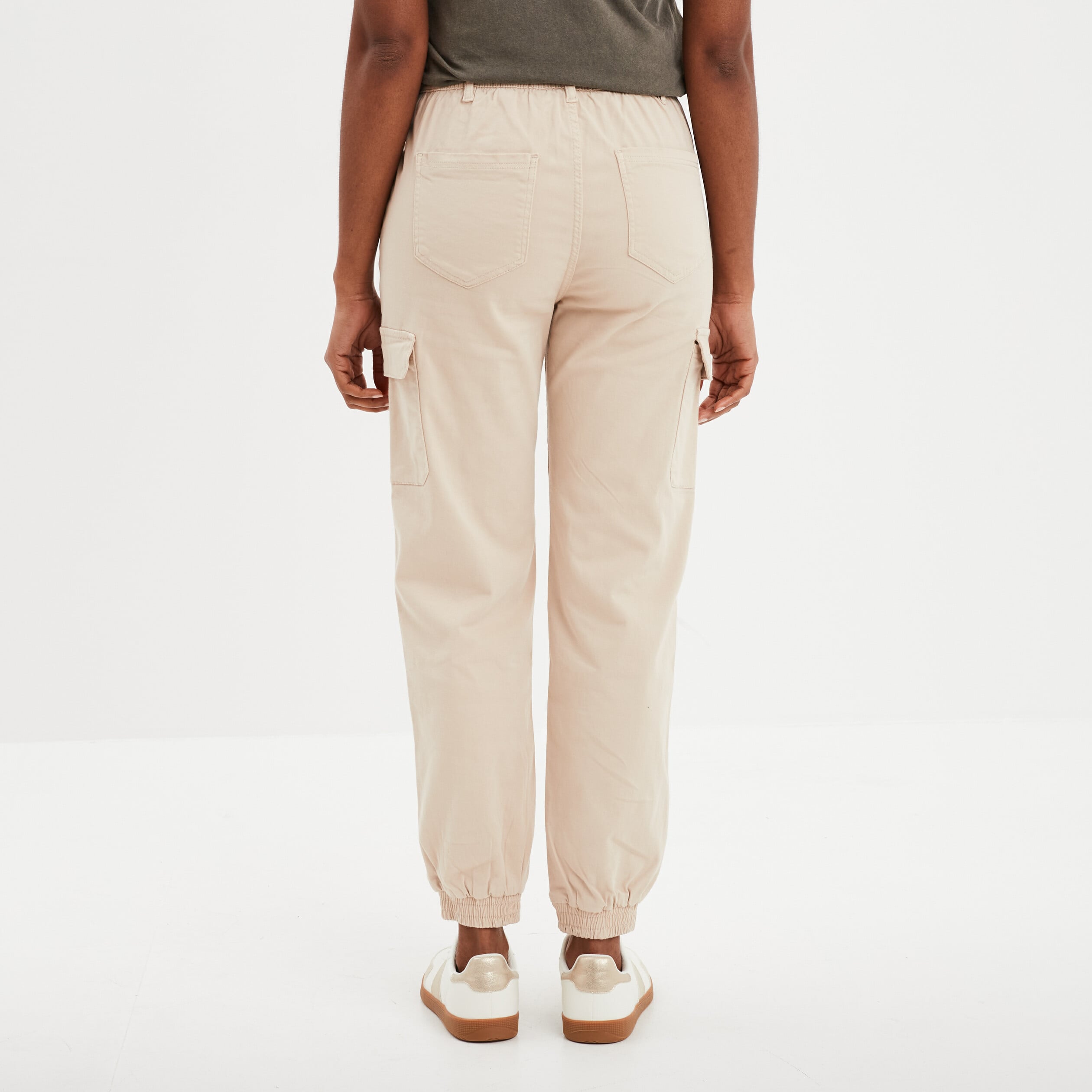Pantalon cargo taille haute ajustable beige femme