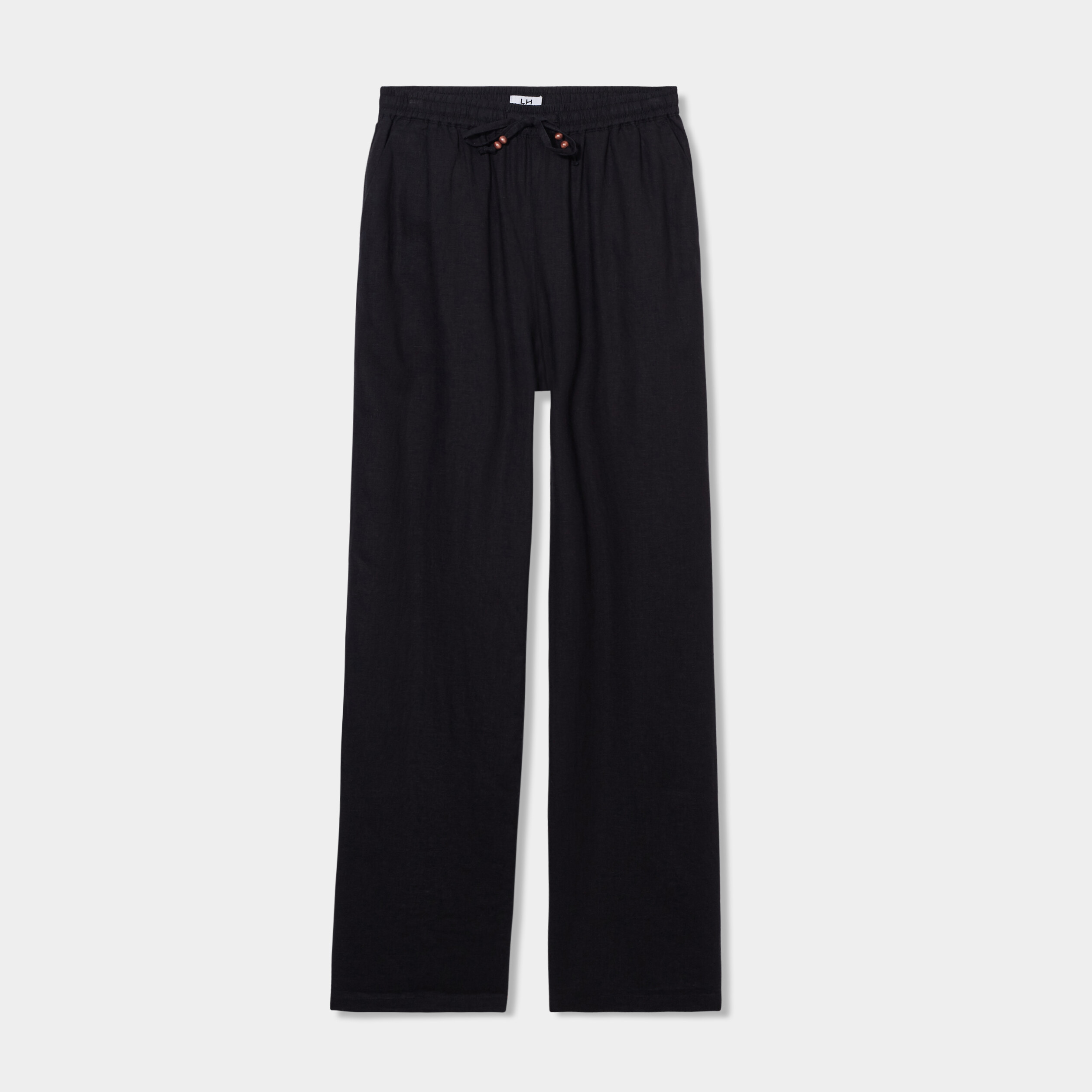 pantalon melange lin taille elastiquee noir femme Pantalon mélange lin taille élastiquée noir femme