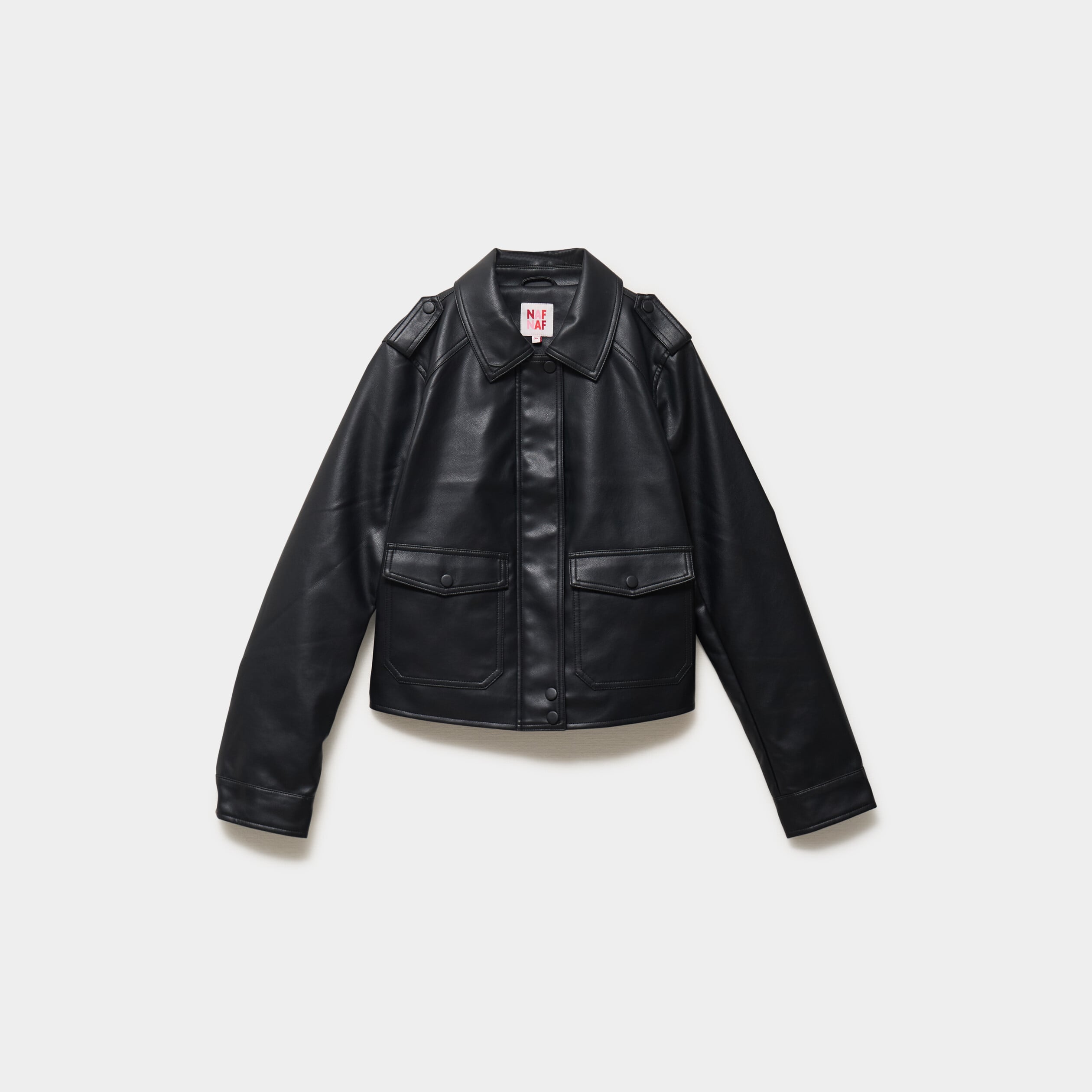 Veste similicuir col chemise courte noir femme