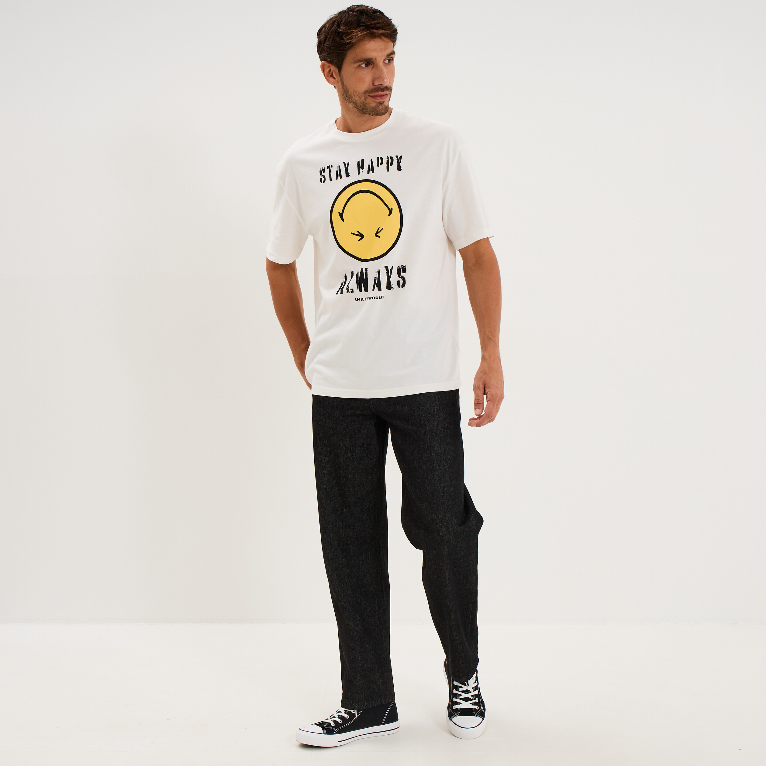 T-shirt regular col rond manches courtes blanc homme