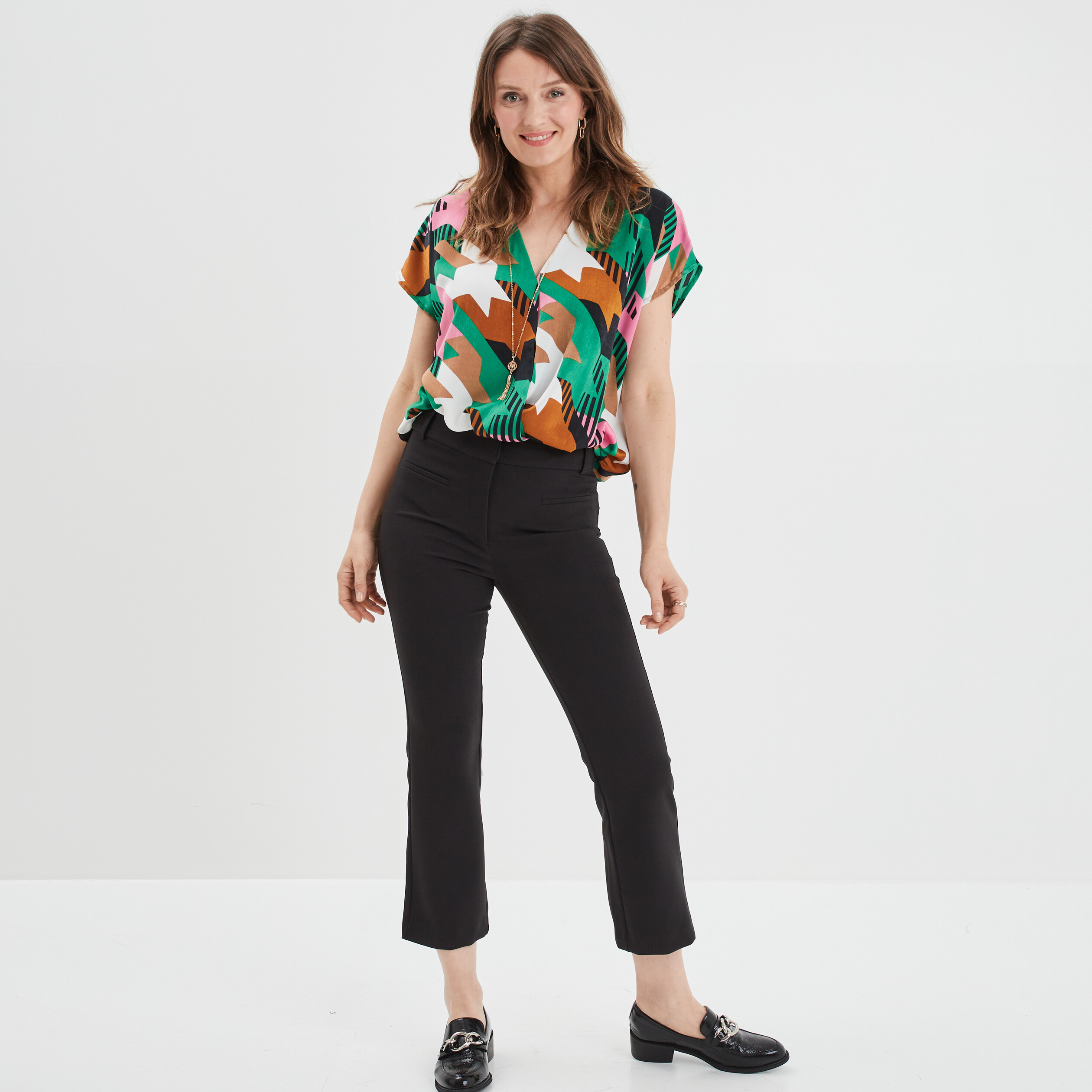 blouse bijoux col en v manches courtes ecru femme Blouse bijoux col en V manches courtes ecru femme
