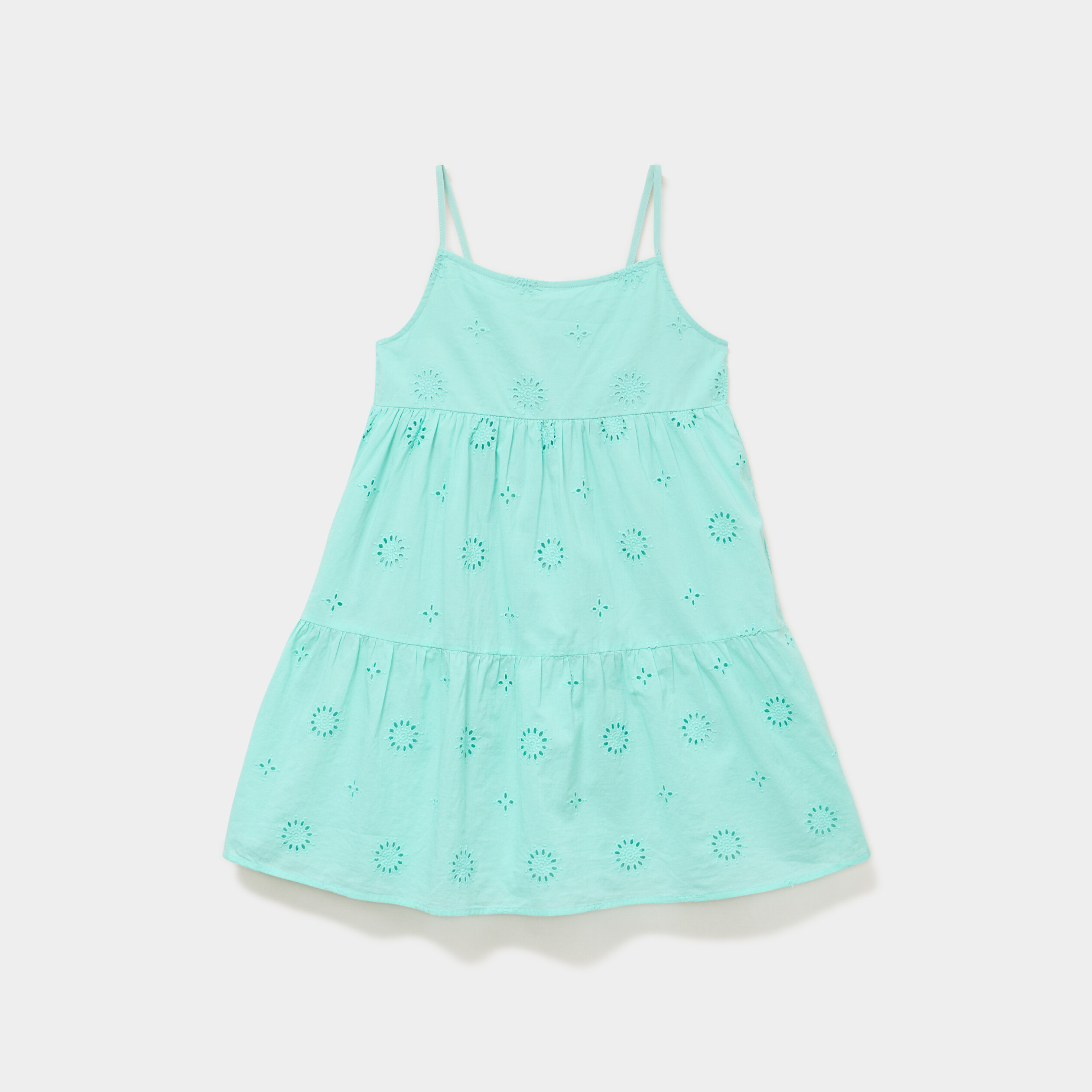 Robe broderie anglaise &agrave; bretelles coton vert clair fille