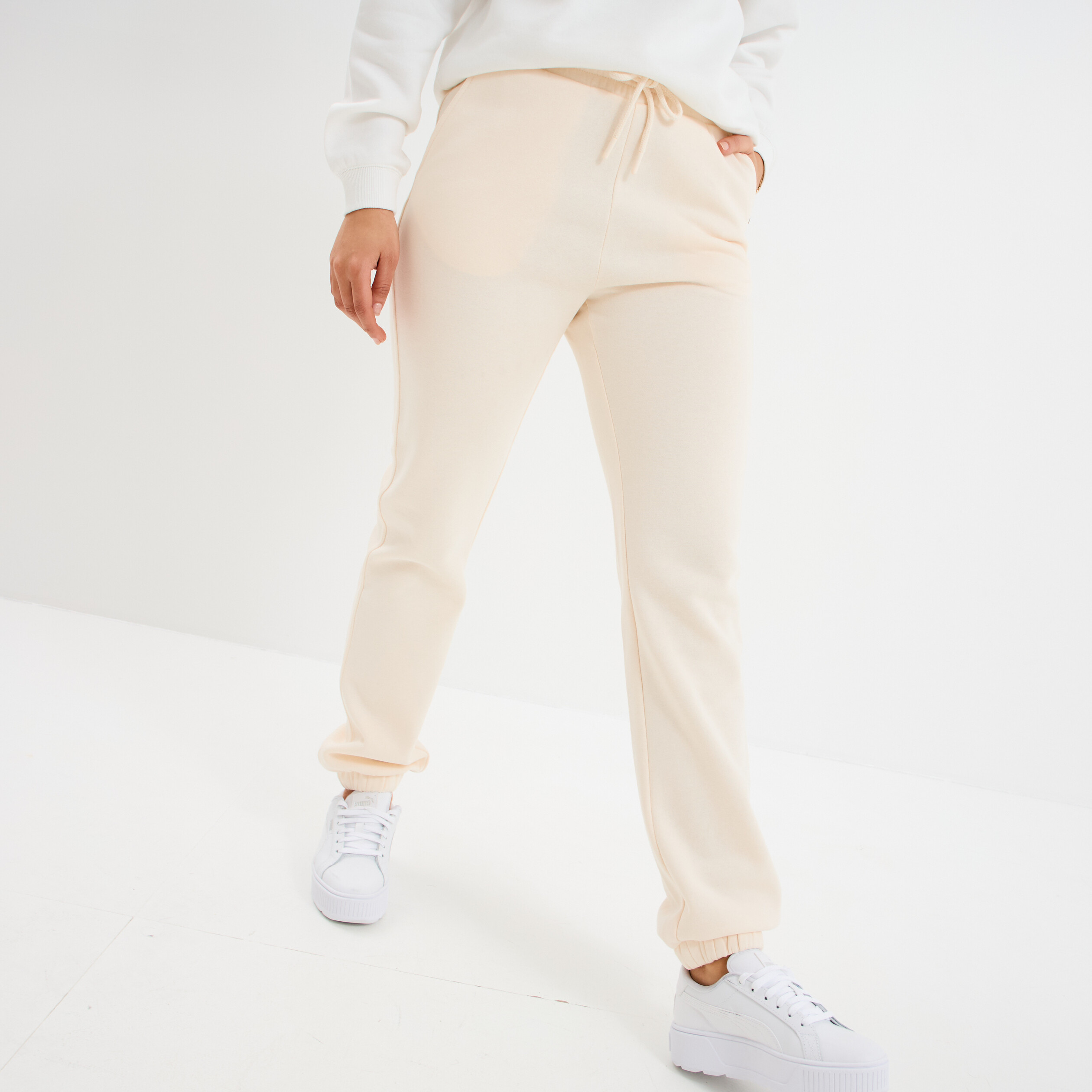 Pantalon jogging droit molleton sable femme